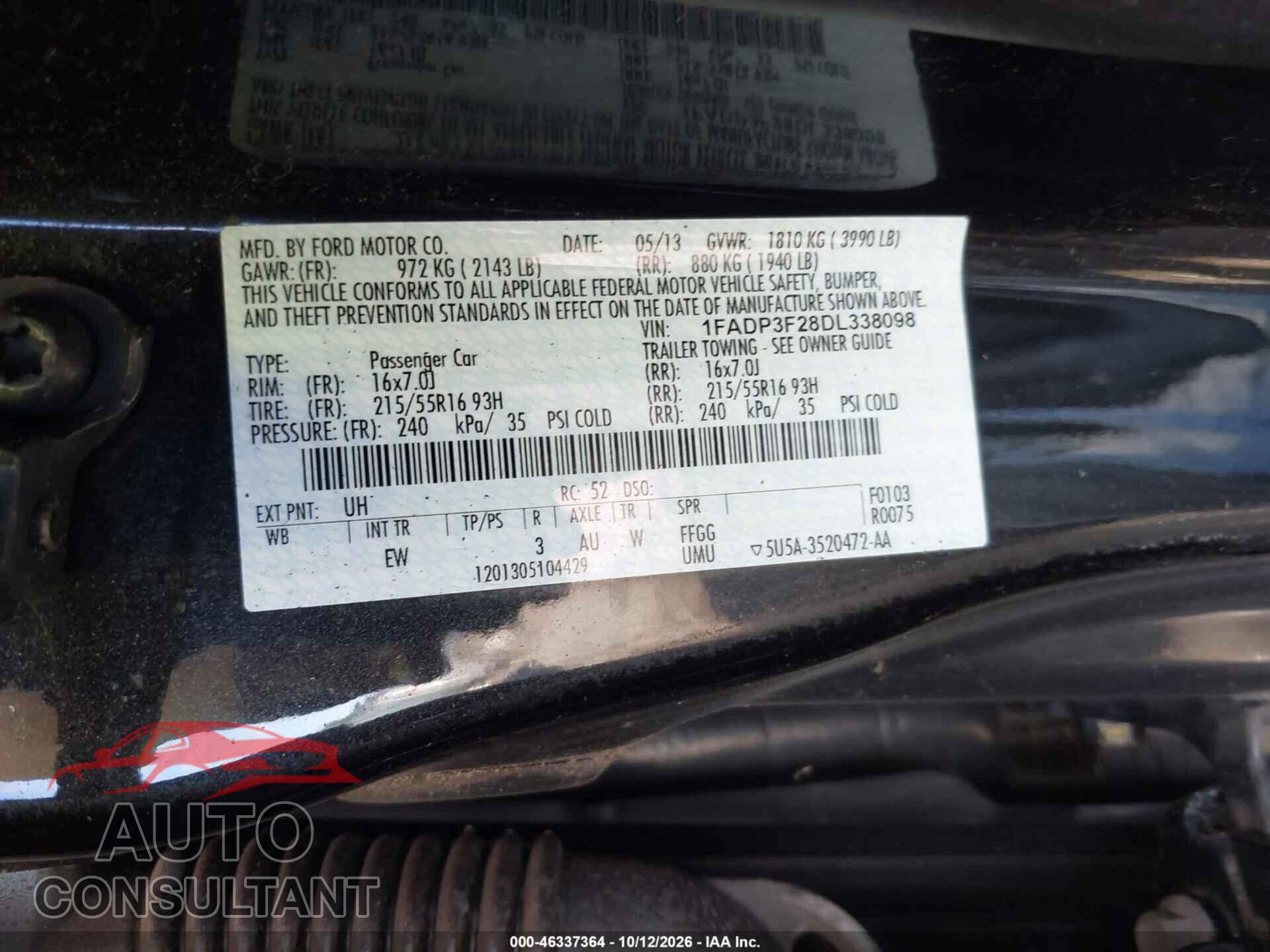 FORD FOCUS 2013 - 1FADP3F28DL338098
