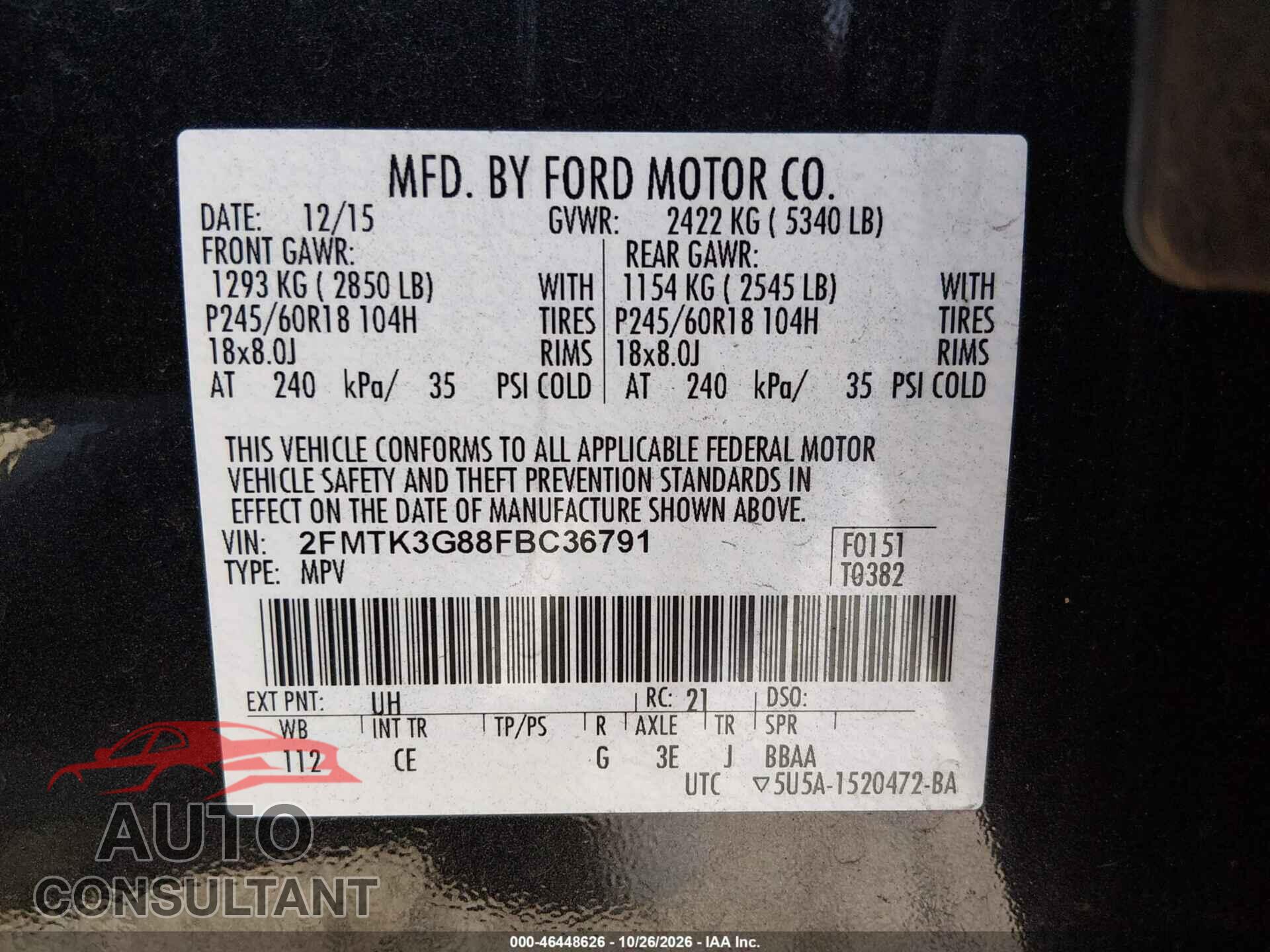 FORD EDGE 2015 - 2FMTK3G88FBC36791