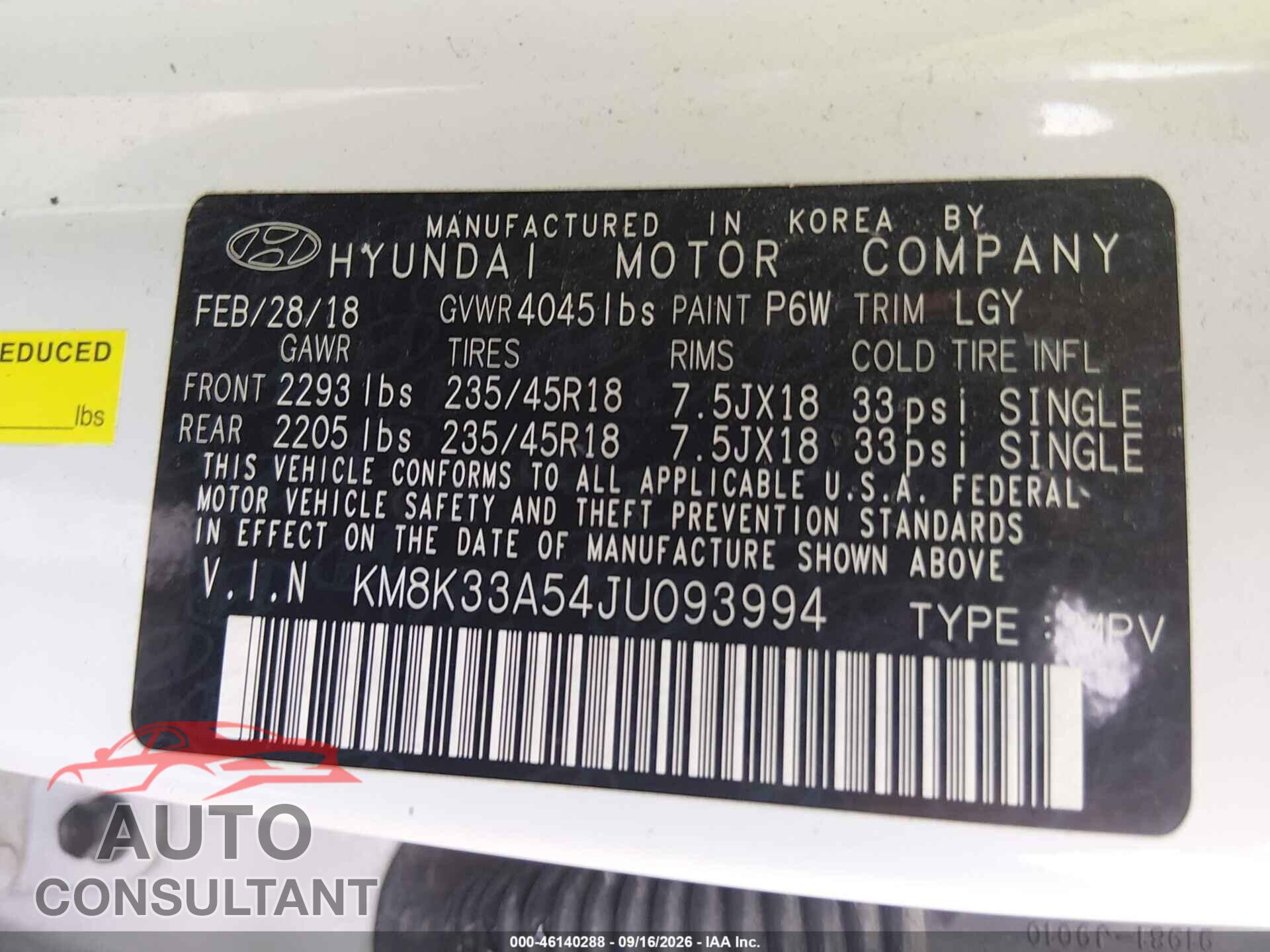 HYUNDAI KONA 2018 - KM8K33A54JU093994