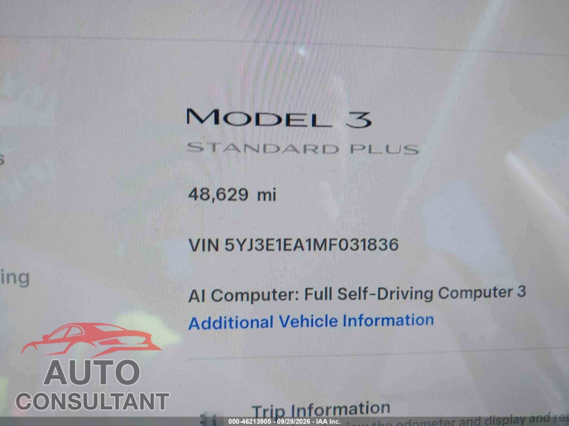 TESLA MODEL 3 2021 - 5YJ3E1EA1MF031836