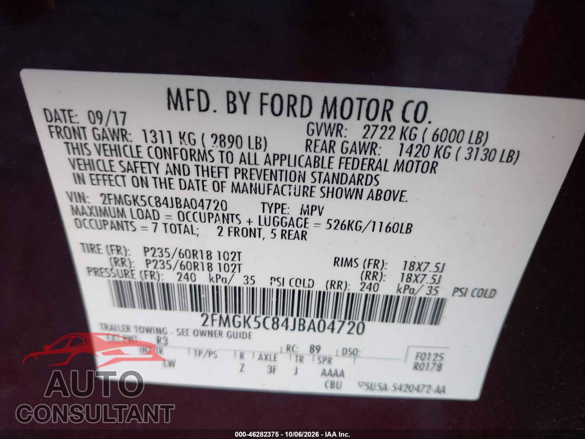 FORD FLEX 2018 - 2FMGK5C84JBA04720