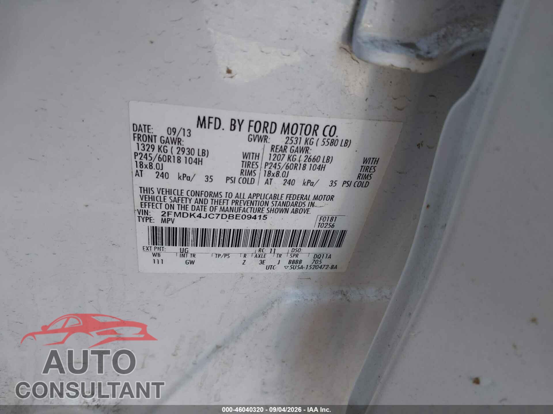FORD EDGE 2013 - 2FMDK4JC7DBE09415