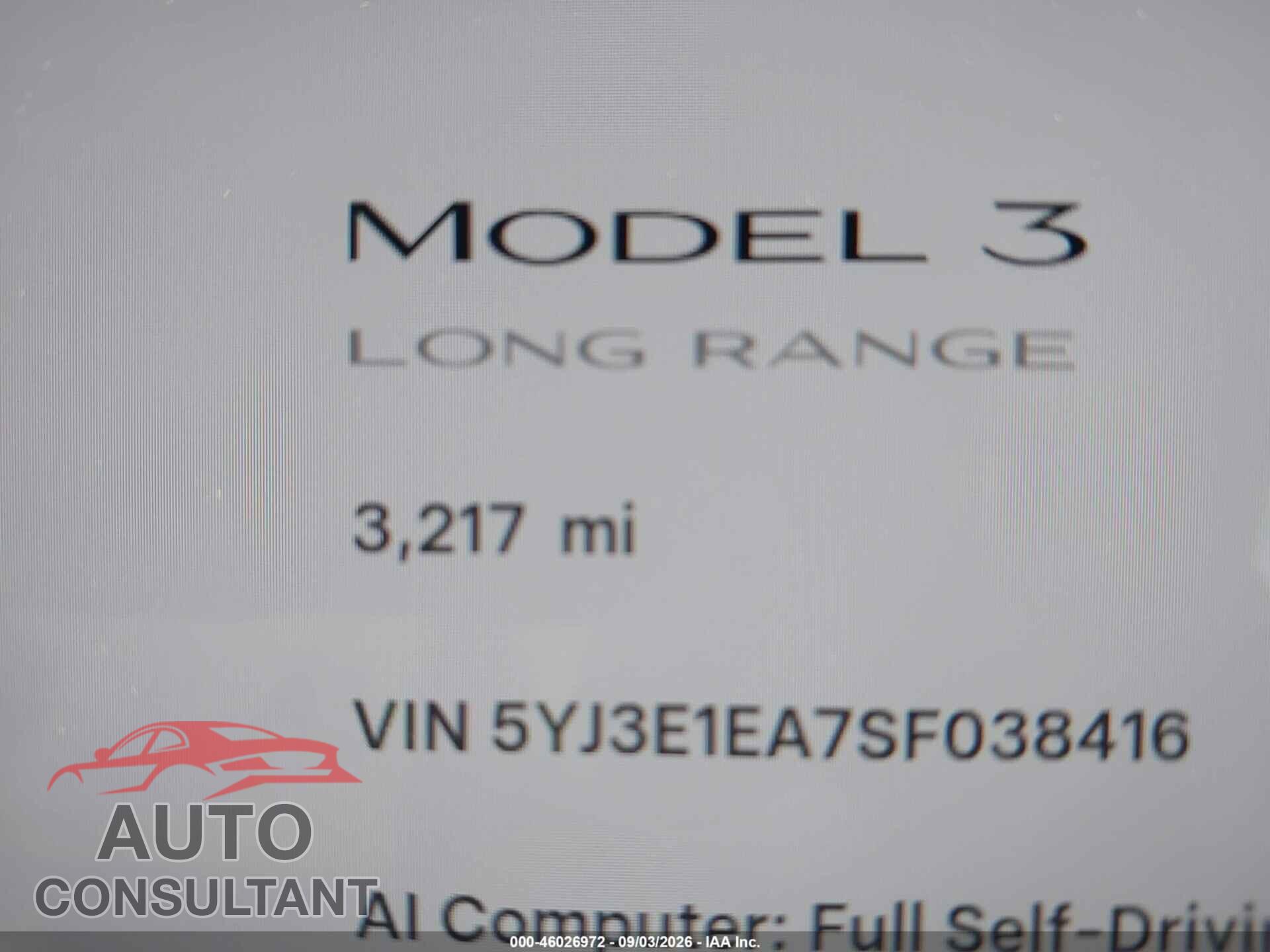 TESLA MODEL 3 2025 - 5YJ3E1EA7SF038416