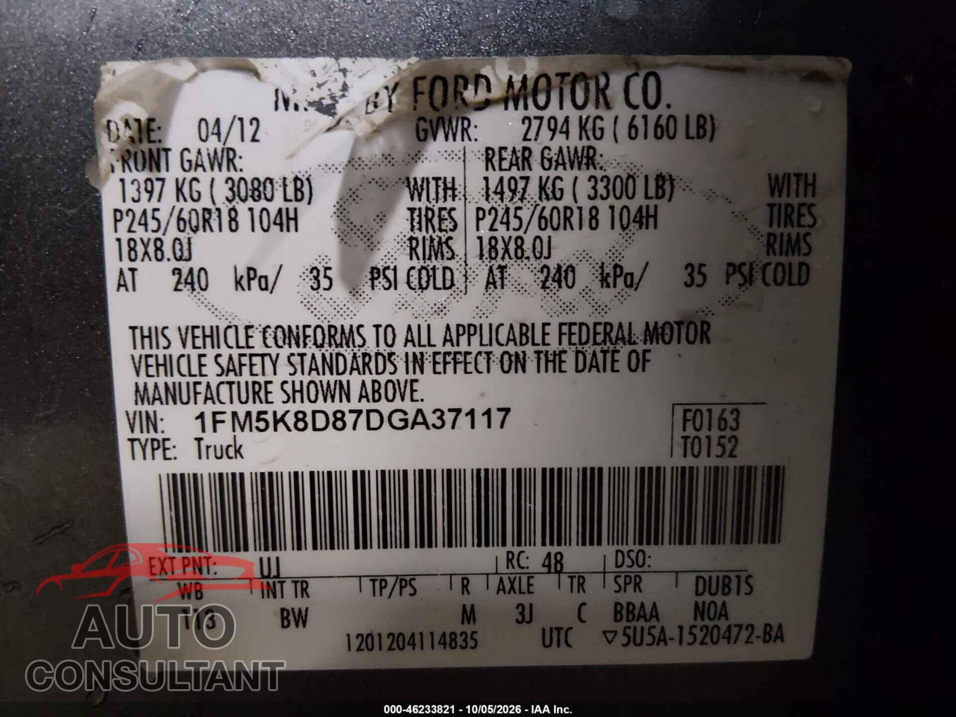 FORD EXPLORER 2013 - 1FM5K8D87DGA37117
