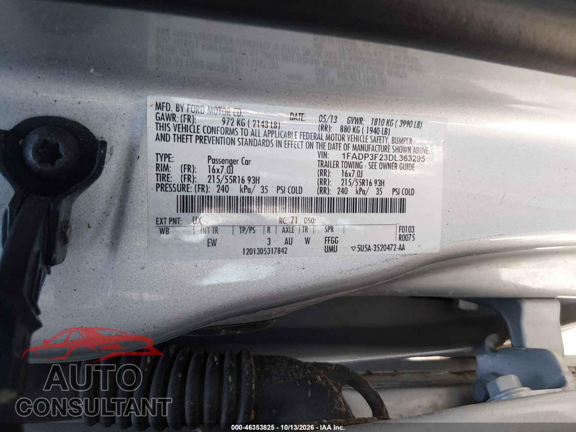 FORD FOCUS 2013 - 1FADP3F23DL363295