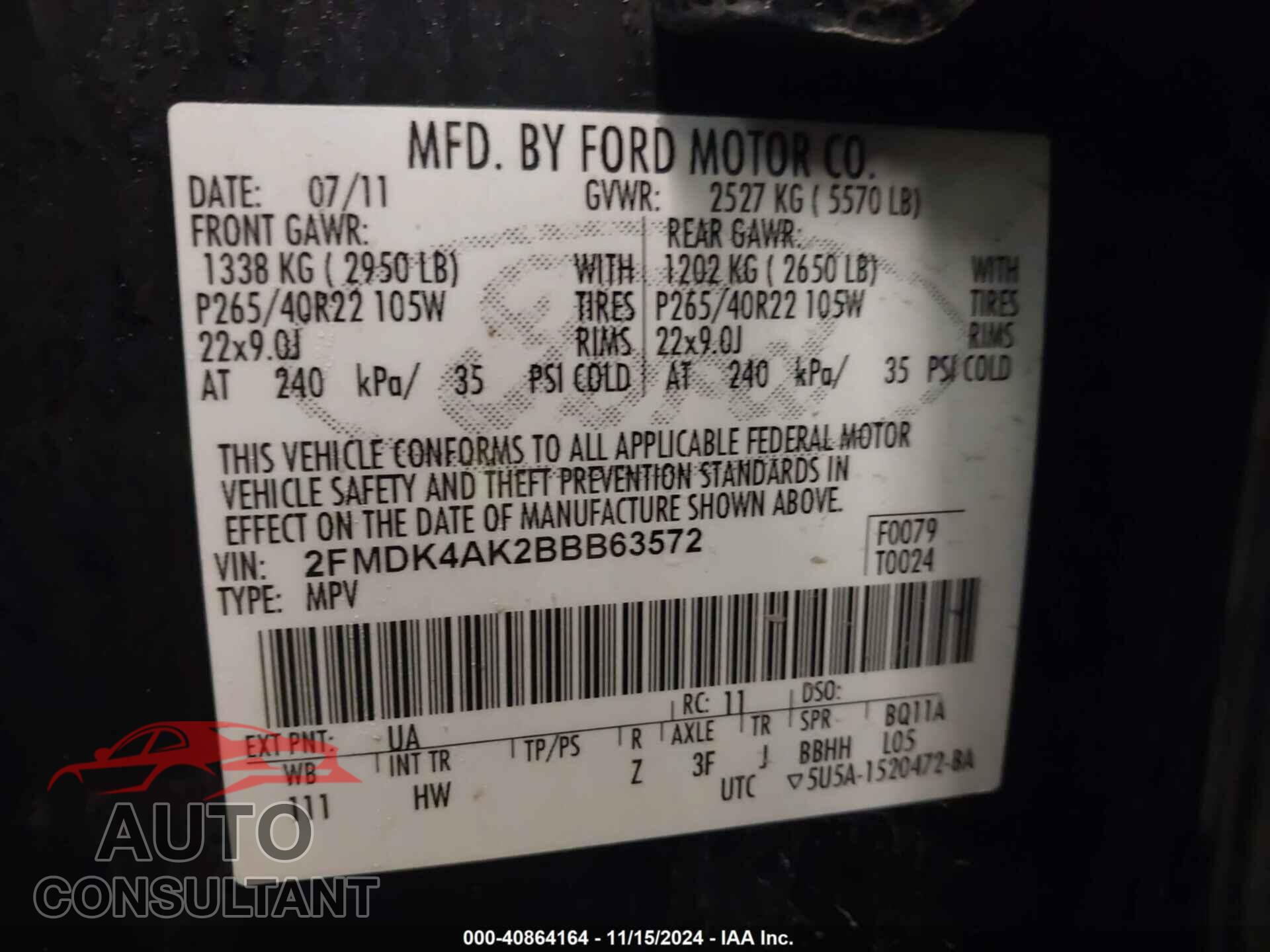 FORD EDGE 2011 - 2FMDK4AK2BBB63572