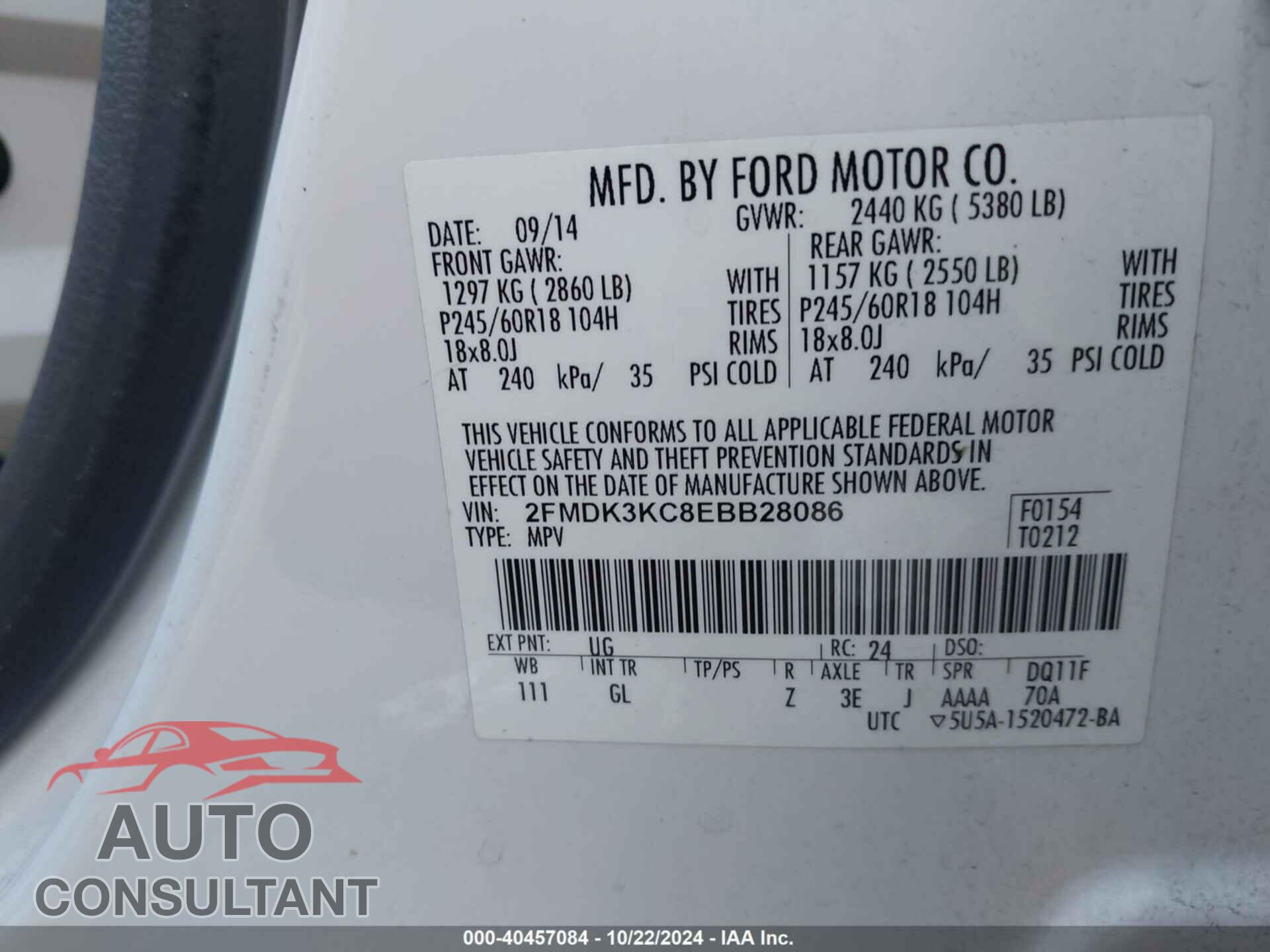 FORD EDGE 2014 - 2FMDK3KC8EBB28086