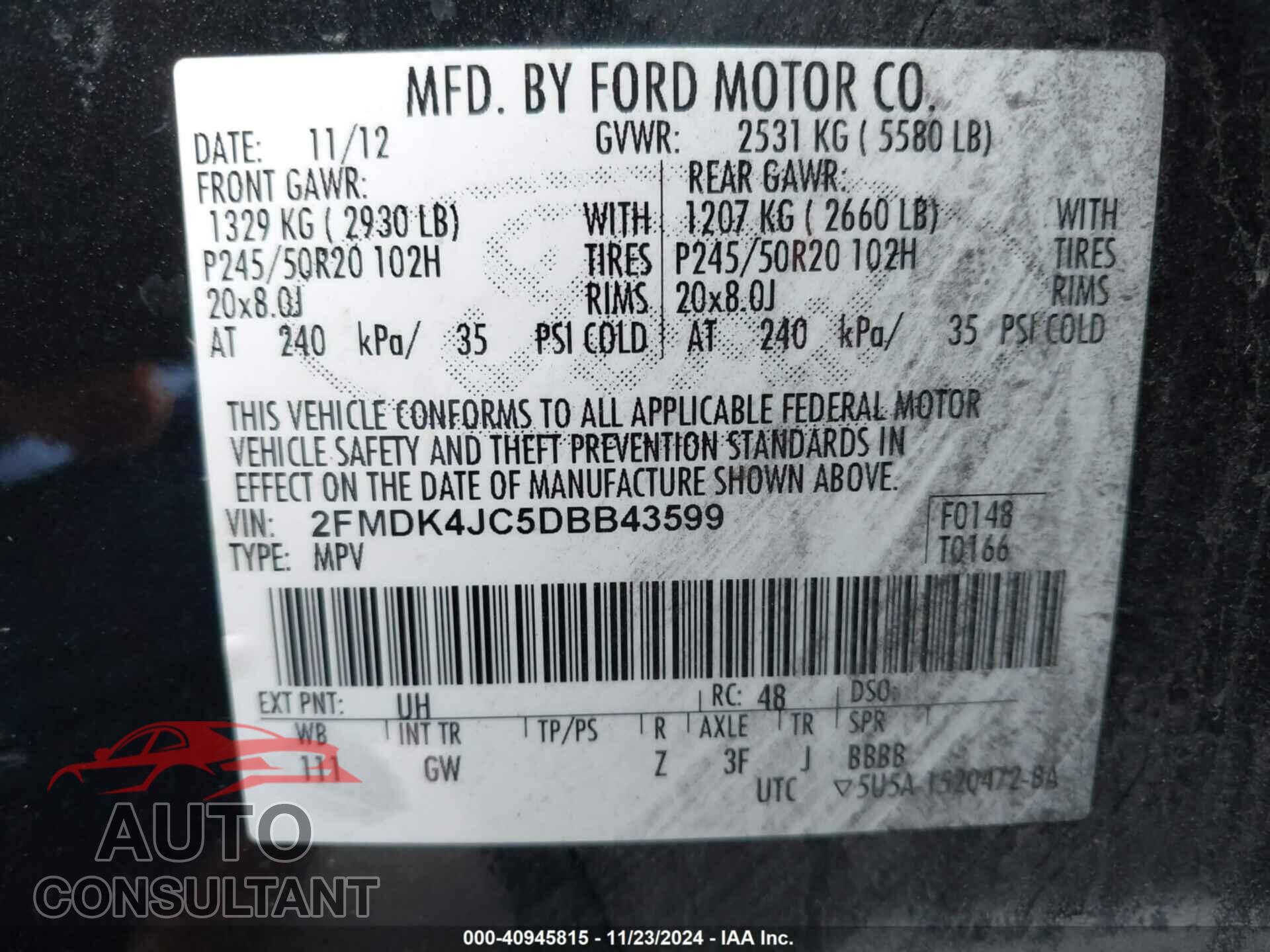 FORD EDGE 2013 - 2FMDK4JC5DBB43599