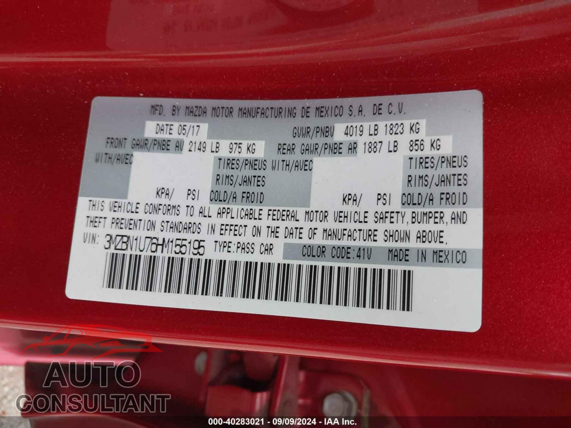 MAZDA MAZDA3 2017 - 3MZBN1U76HM155195