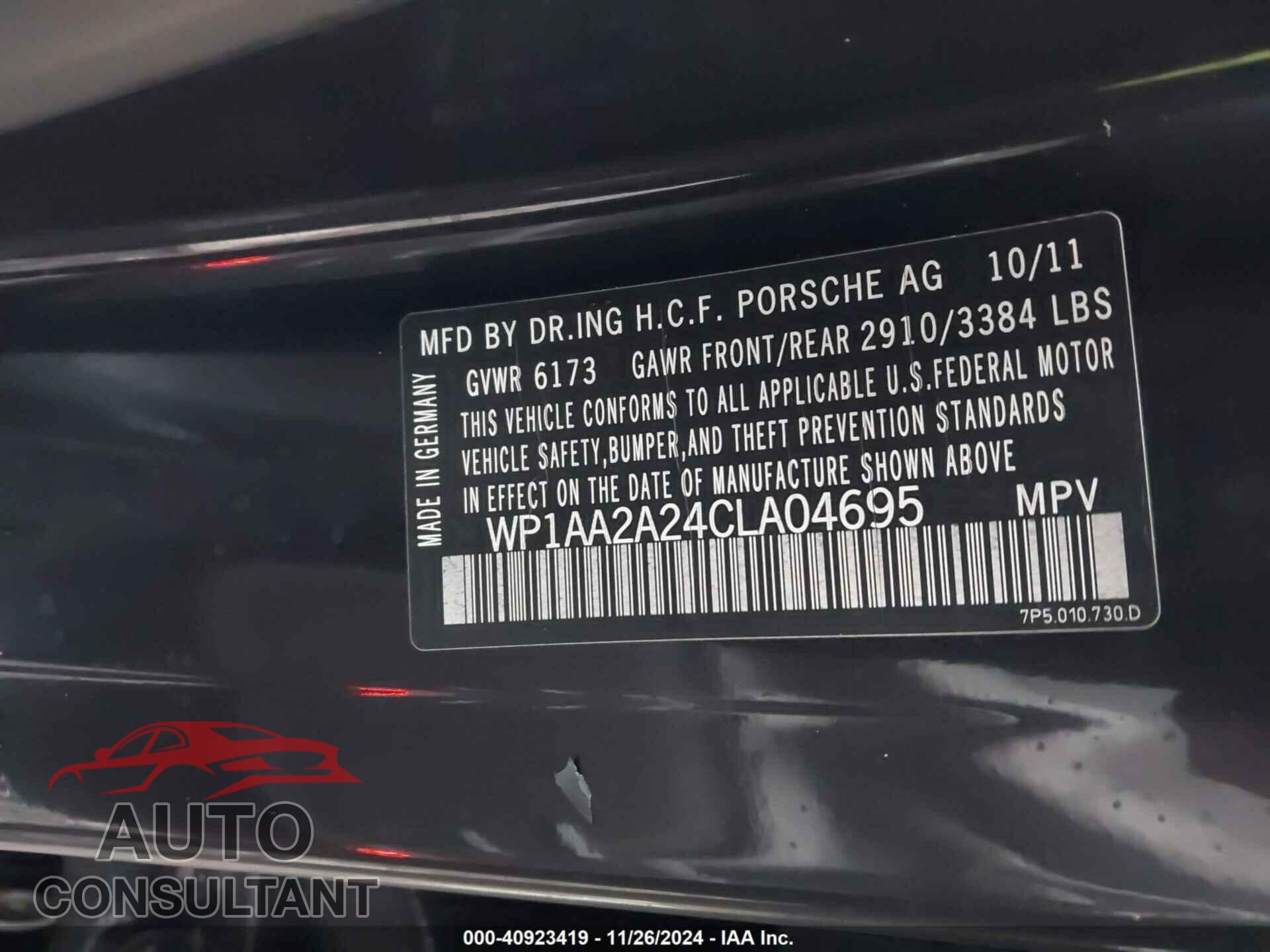 PORSCHE CAYENNE 2012 - WP1AA2A24CLA04695