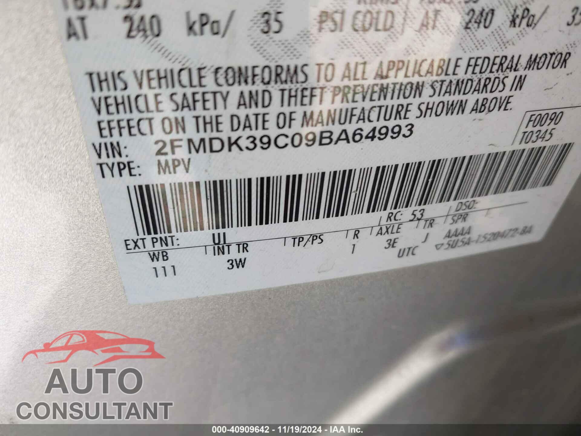 FORD EDGE 2009 - 2FMDK39C09BA64993