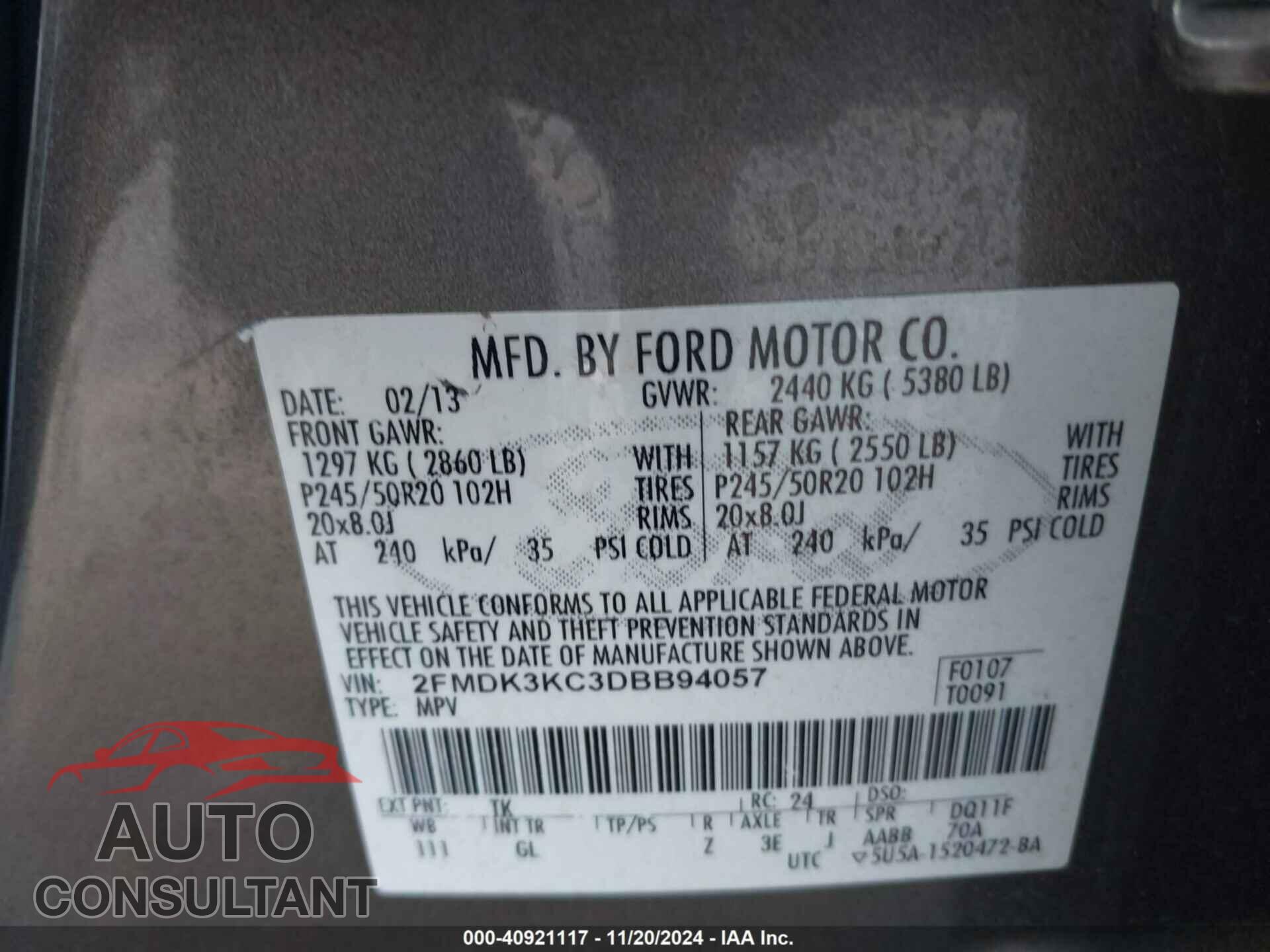 FORD EDGE 2013 - 2FMDK3KC3DBB94057