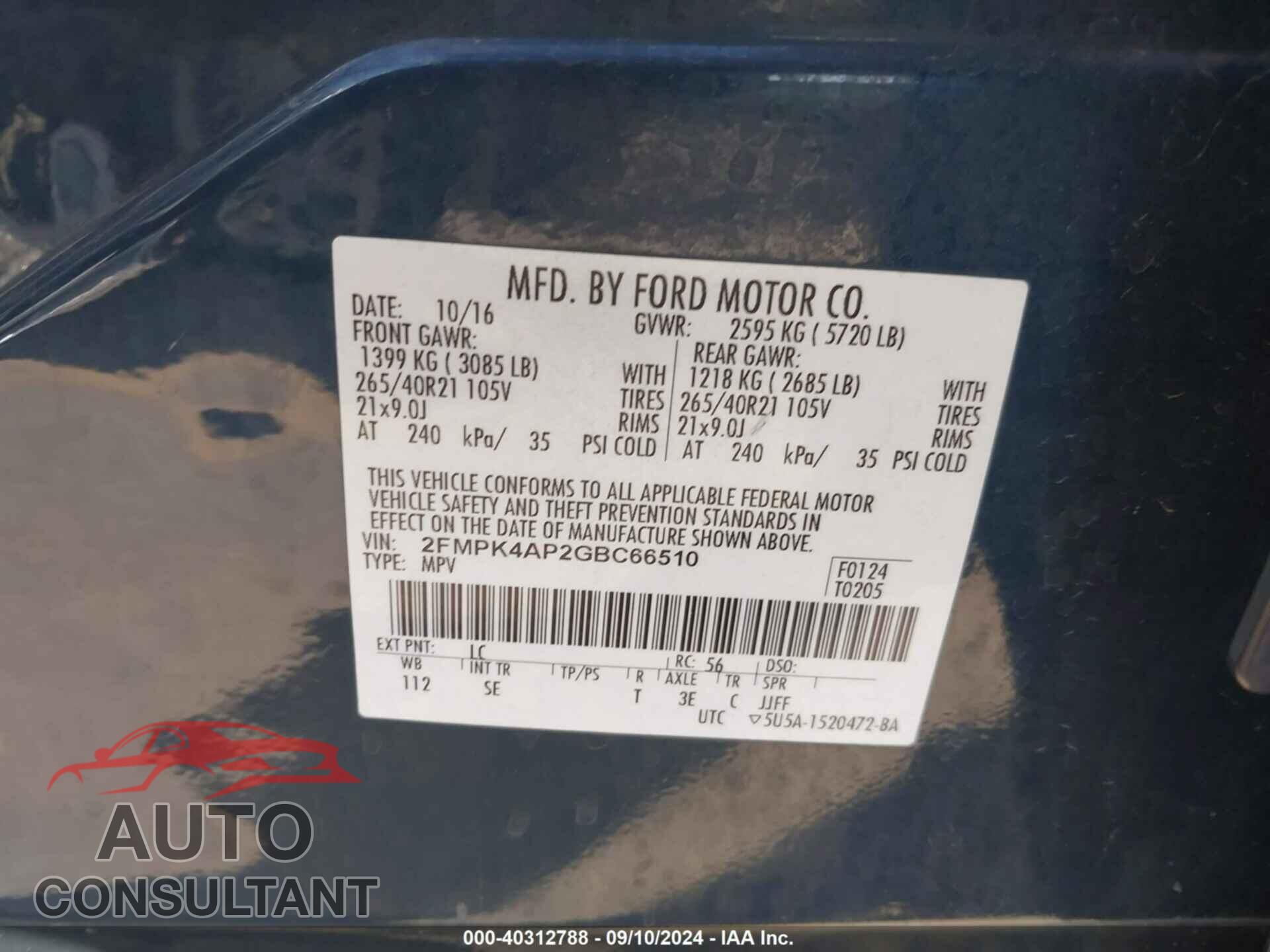 FORD EDGE 2016 - 2FMPK4AP2GBC66510