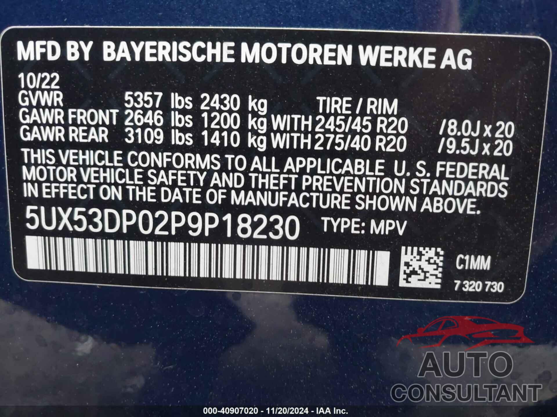 BMW X3 2023 - 5UX53DP02P9P18230