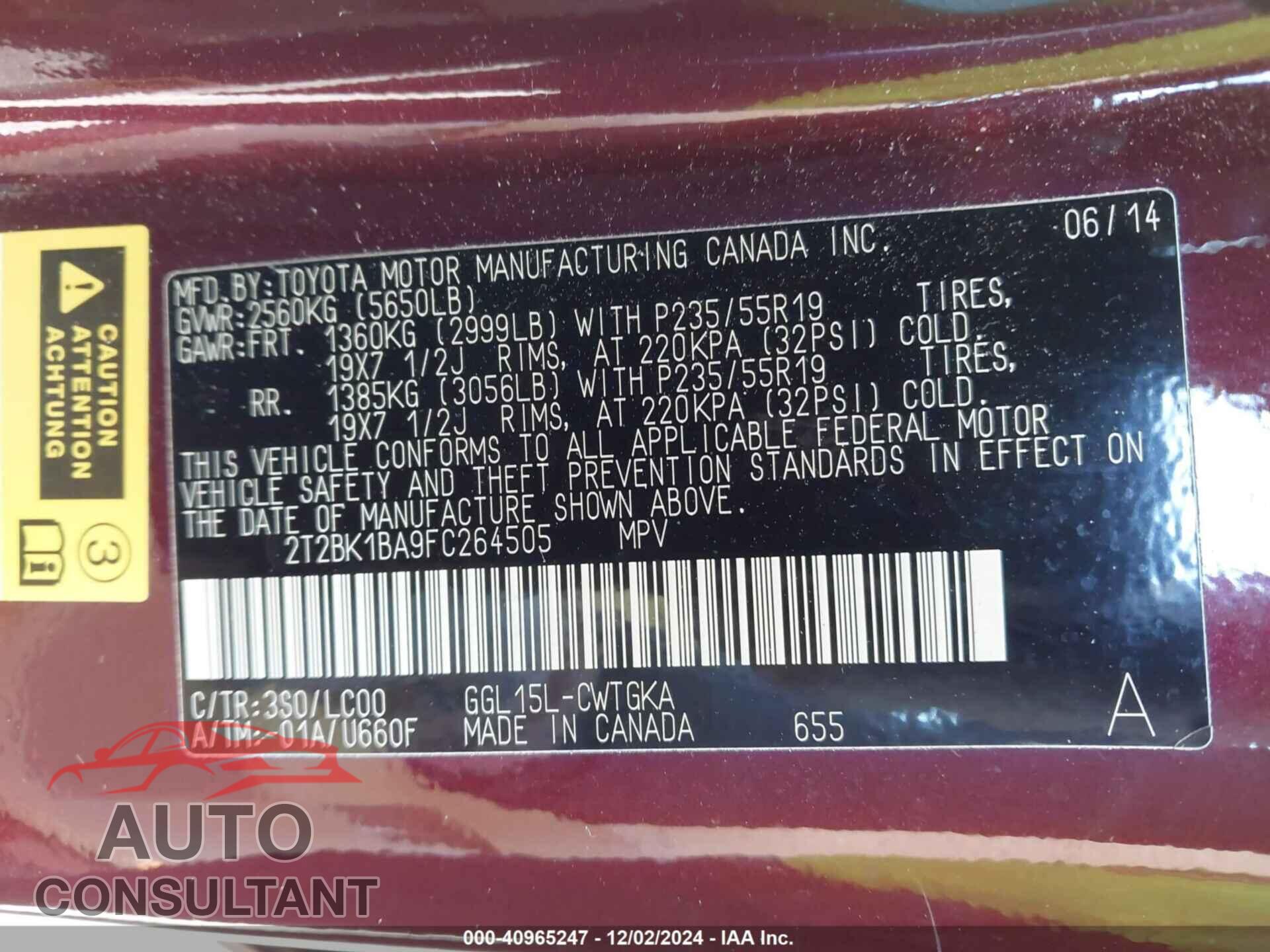 LEXUS RX 350 2015 - 2T2BK1BA9FC264505
