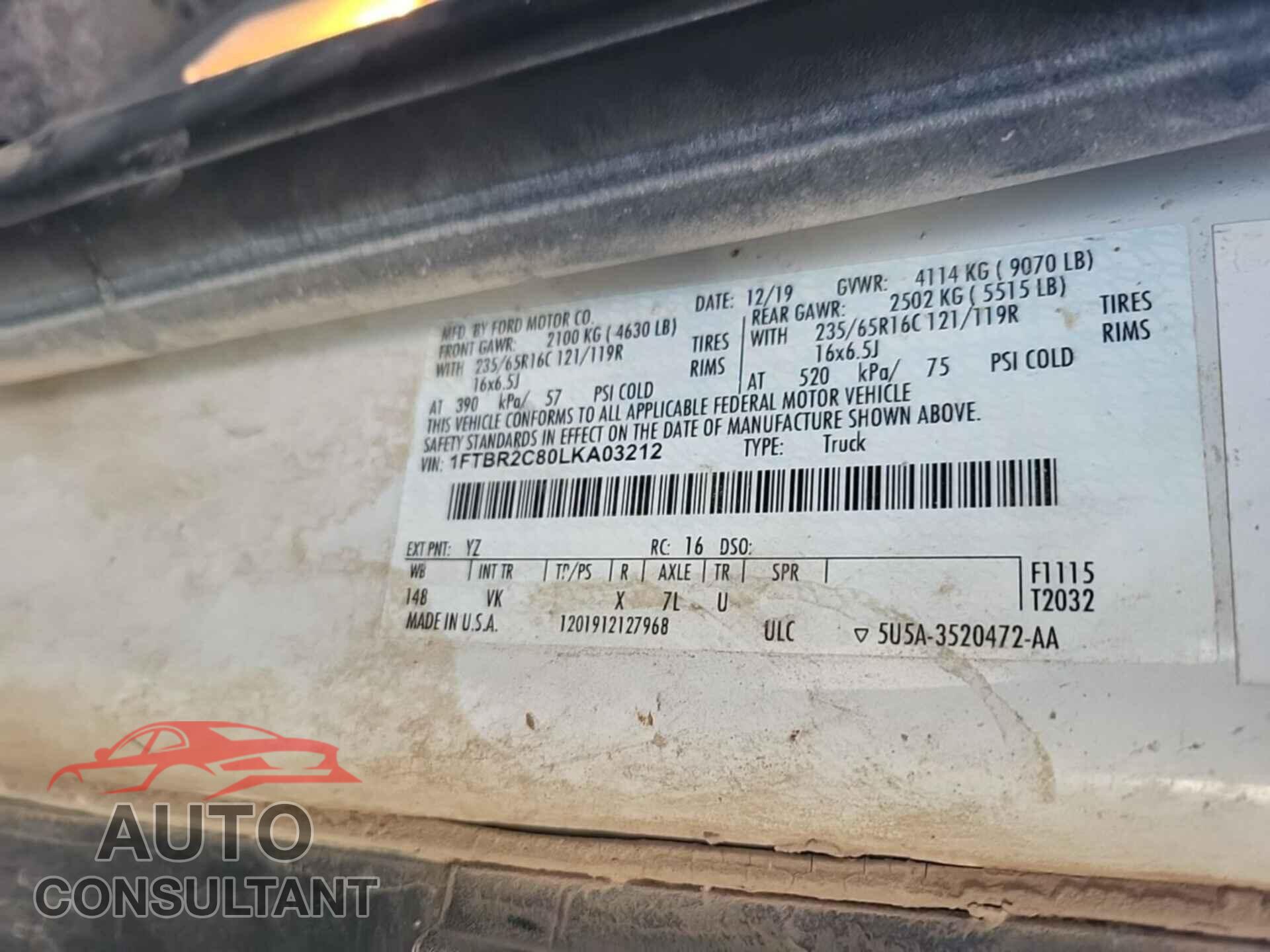 FORD TRANSIT 2020 - 1FTBR2C80LKA03212