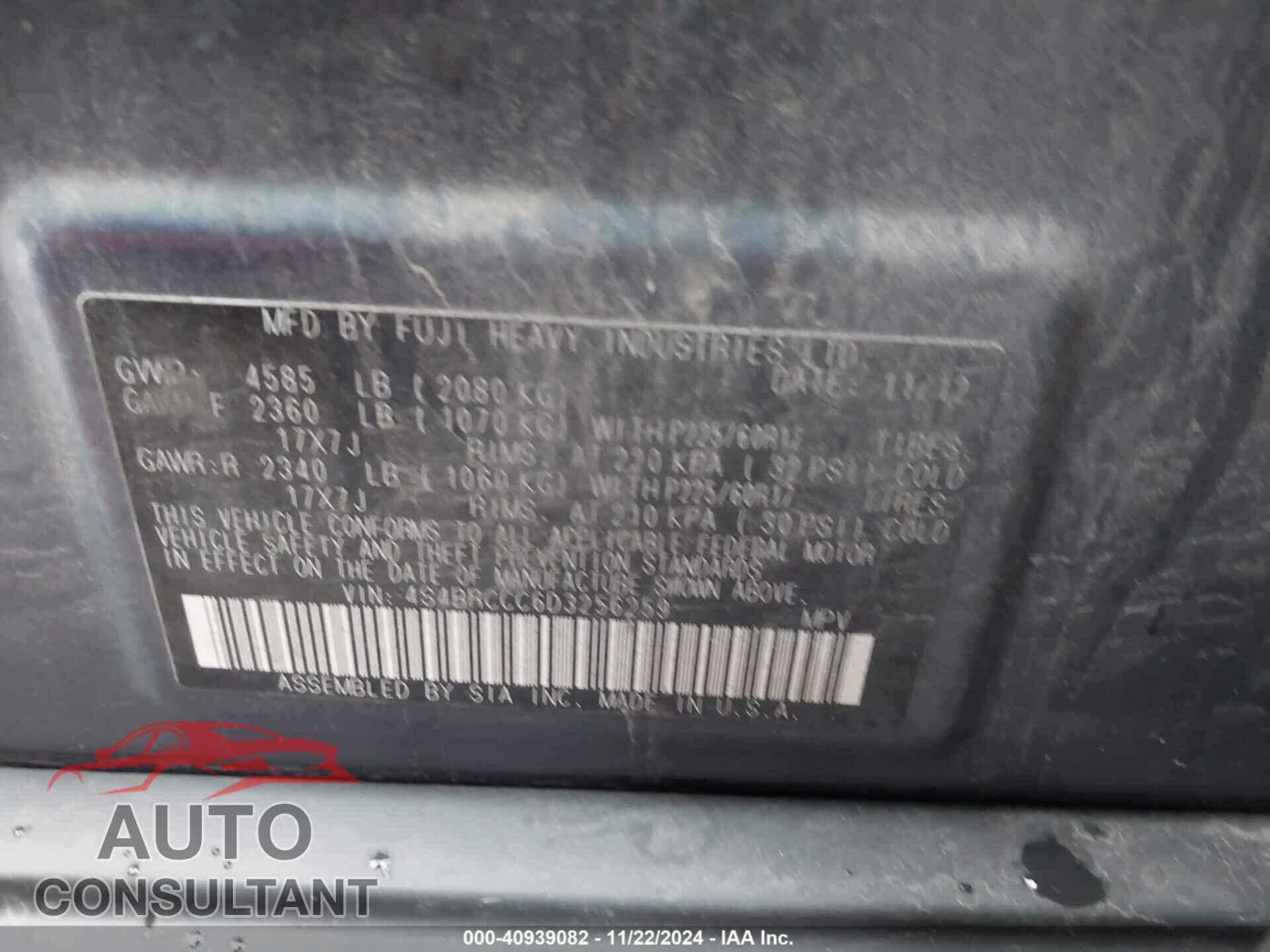 SUBARU OUTBACK 2013 - 4S4BRCCC6D3256259