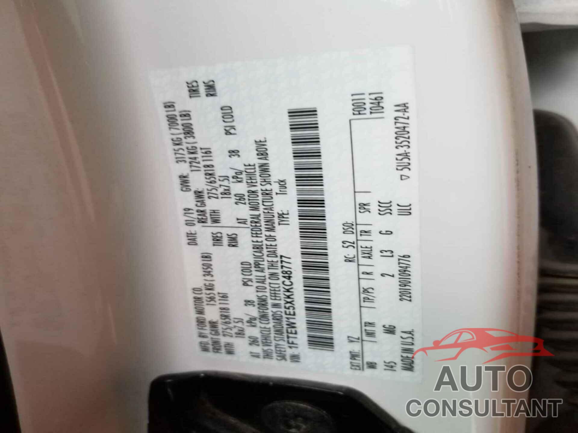FORD F-150 2019 - 1FTEW1E5XKKC48777