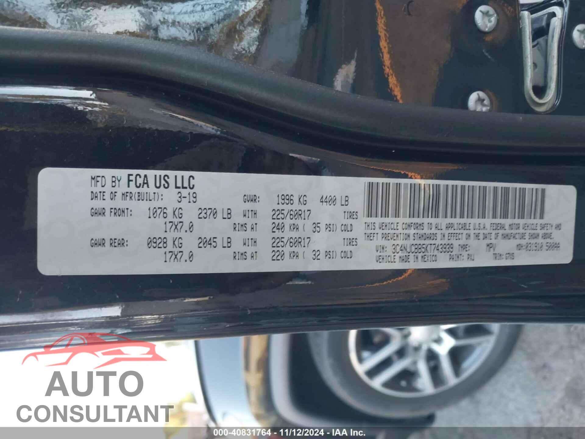 JEEP COMPASS 2019 - 3C4NJCBB5KT743939
