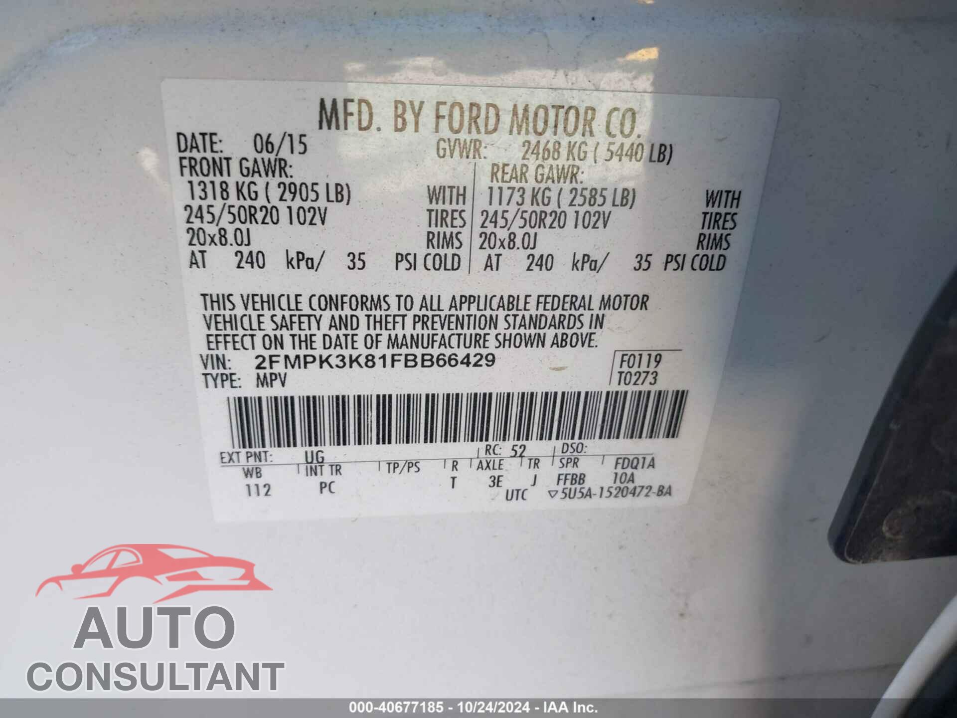 FORD EDGE 2015 - 2FMPK3K81FBB66429
