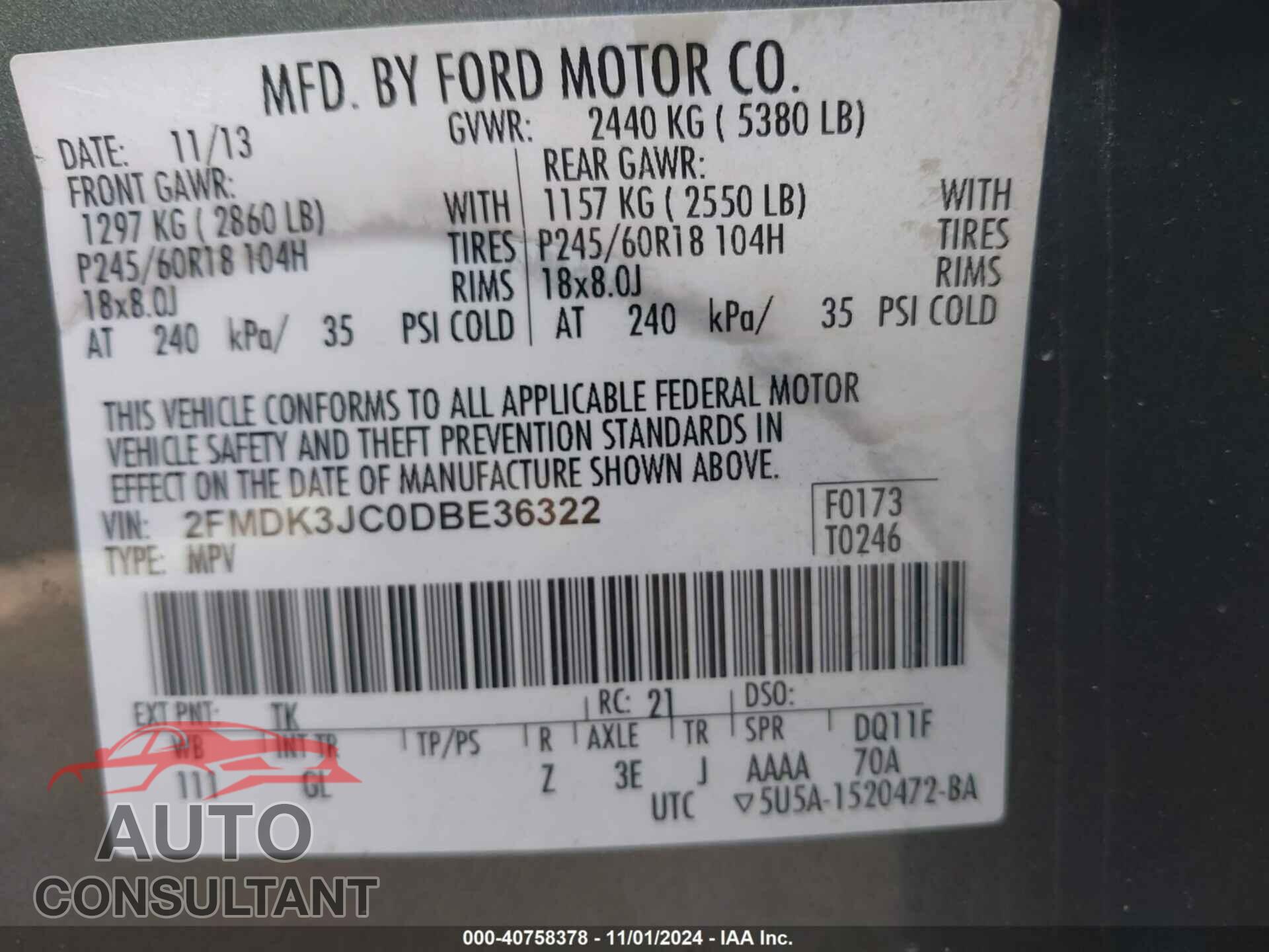 FORD EDGE 2013 - 2FMDK3JC0DBE36322