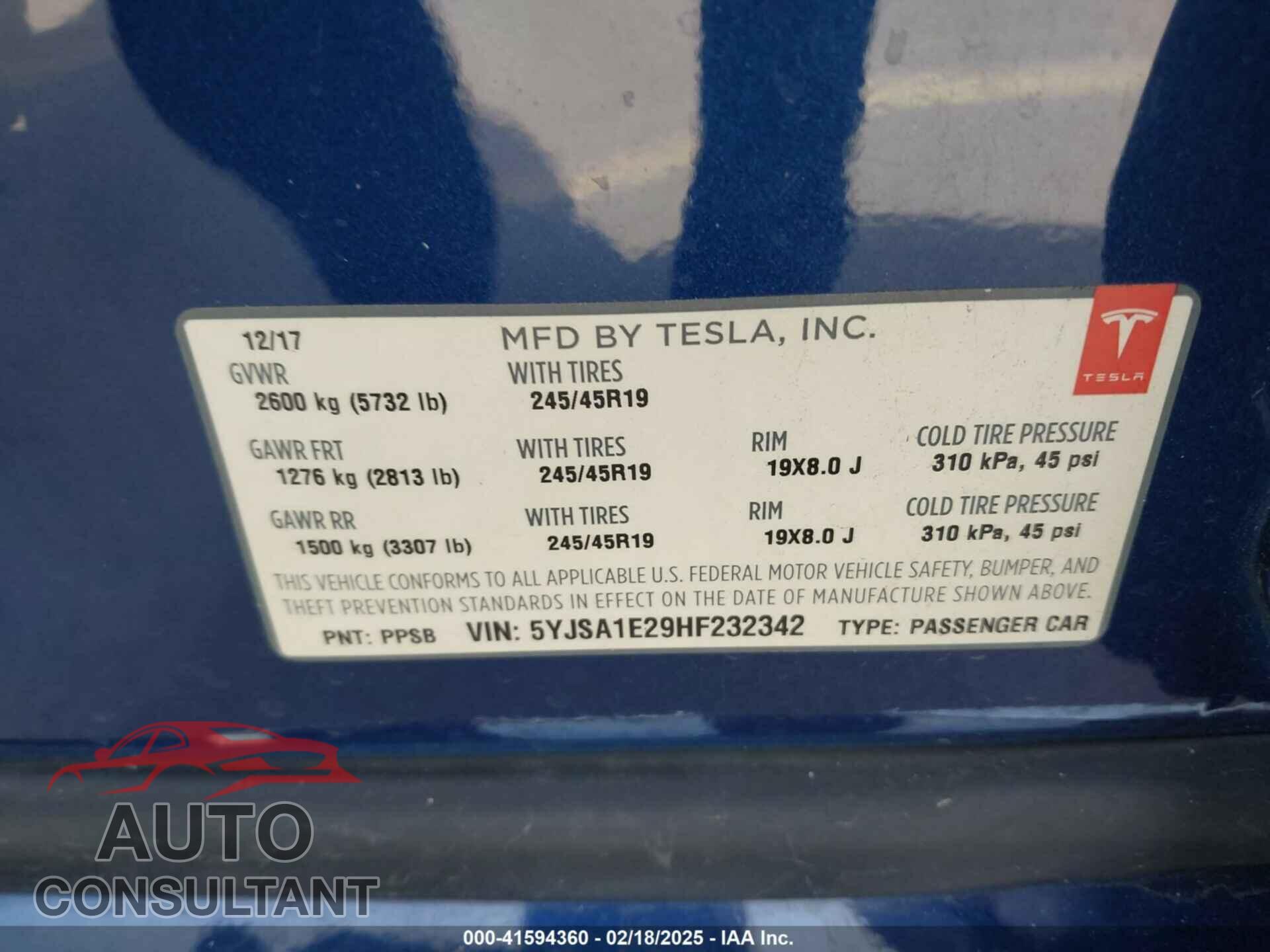 TESLA MODEL S 2017 - 5YJSA1E29HF232342