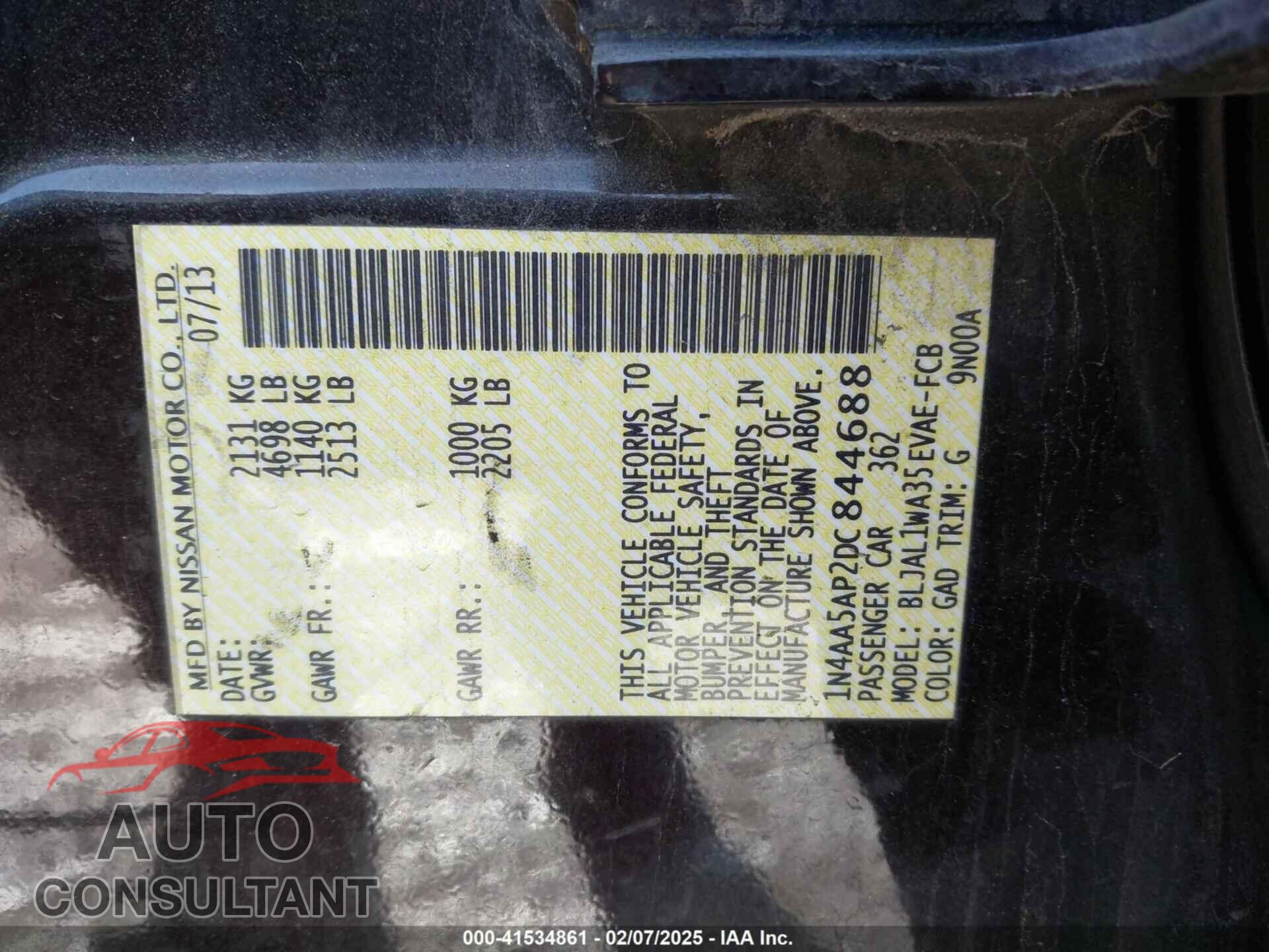 NISSAN MAXIMA 2013 - 1N4AA5AP2DC844688