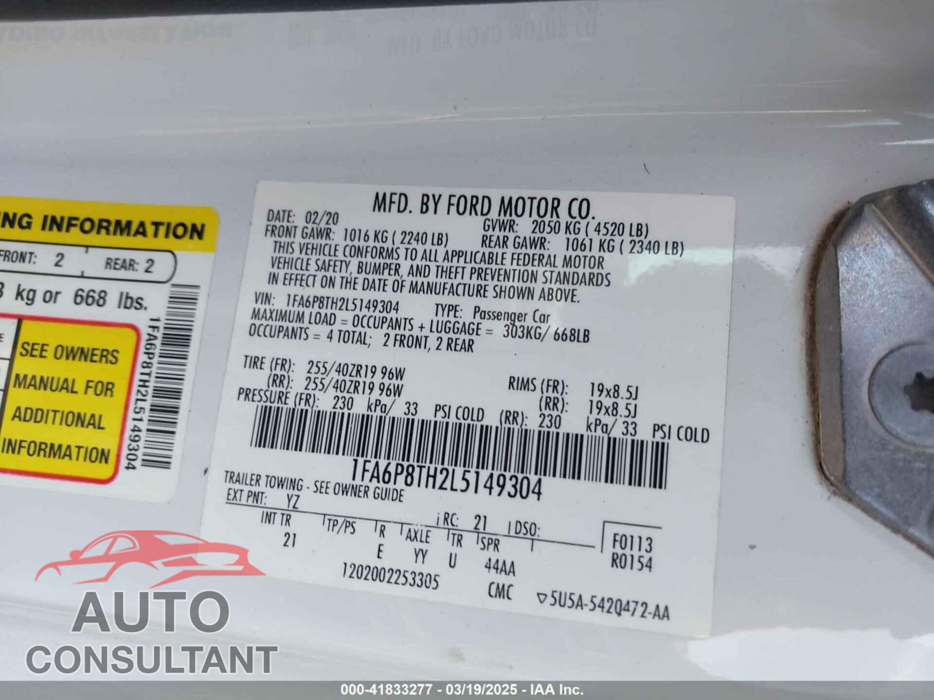 FORD MUSTANG 2020 - 1FA6P8TH2L5149304