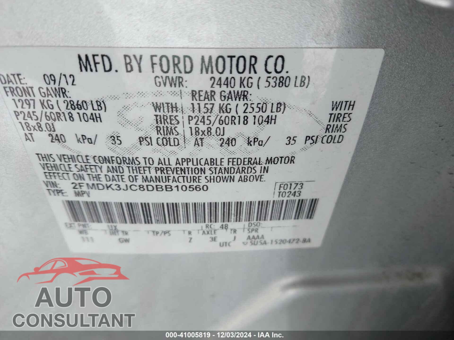 FORD EDGE 2013 - 2FMDK3JC8DBB10560
