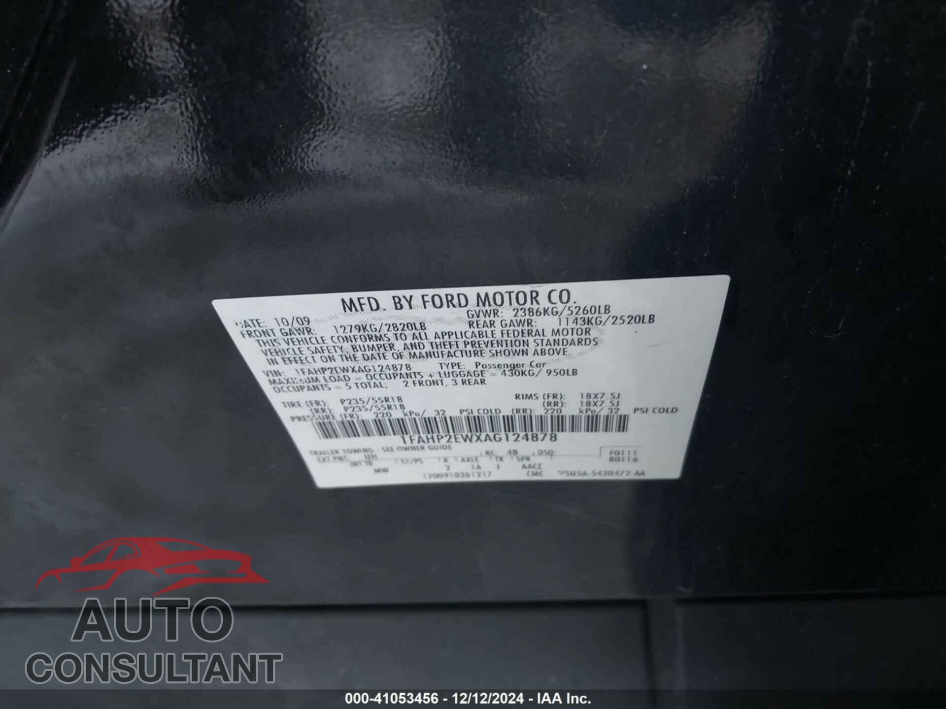 FORD TAURUS 2010 - 1FAHP2EWXAG124878