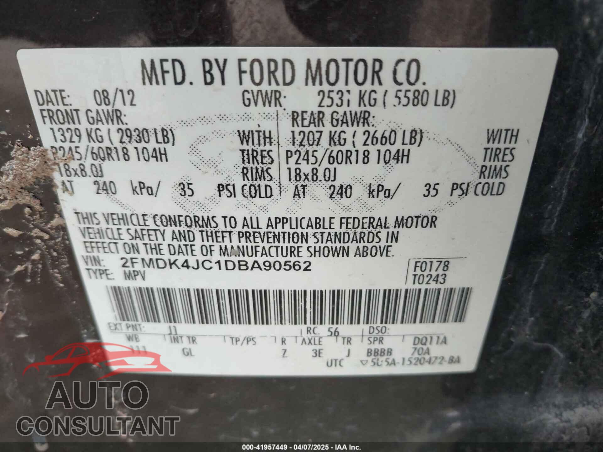 FORD EDGE 2013 - 2FMDK4JC1DBA90562