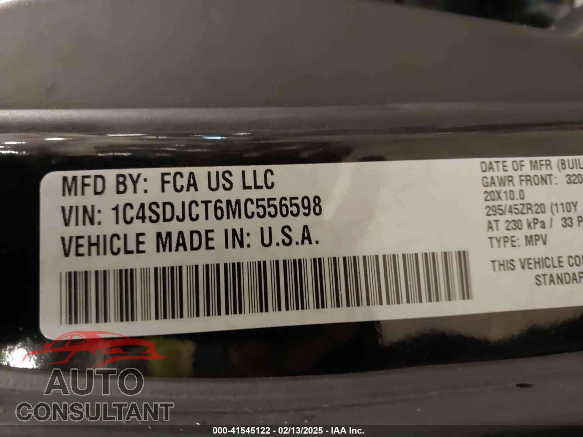 DODGE DURANGO 2021 - 1C4SDJCT6MC556598