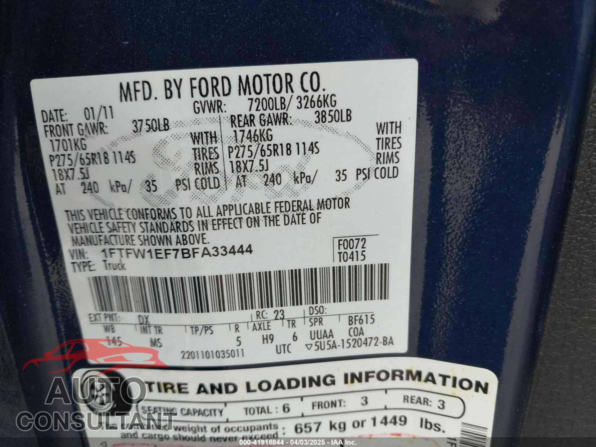 FORD F-150 2011 - 1FTFW1EF7BFA33444