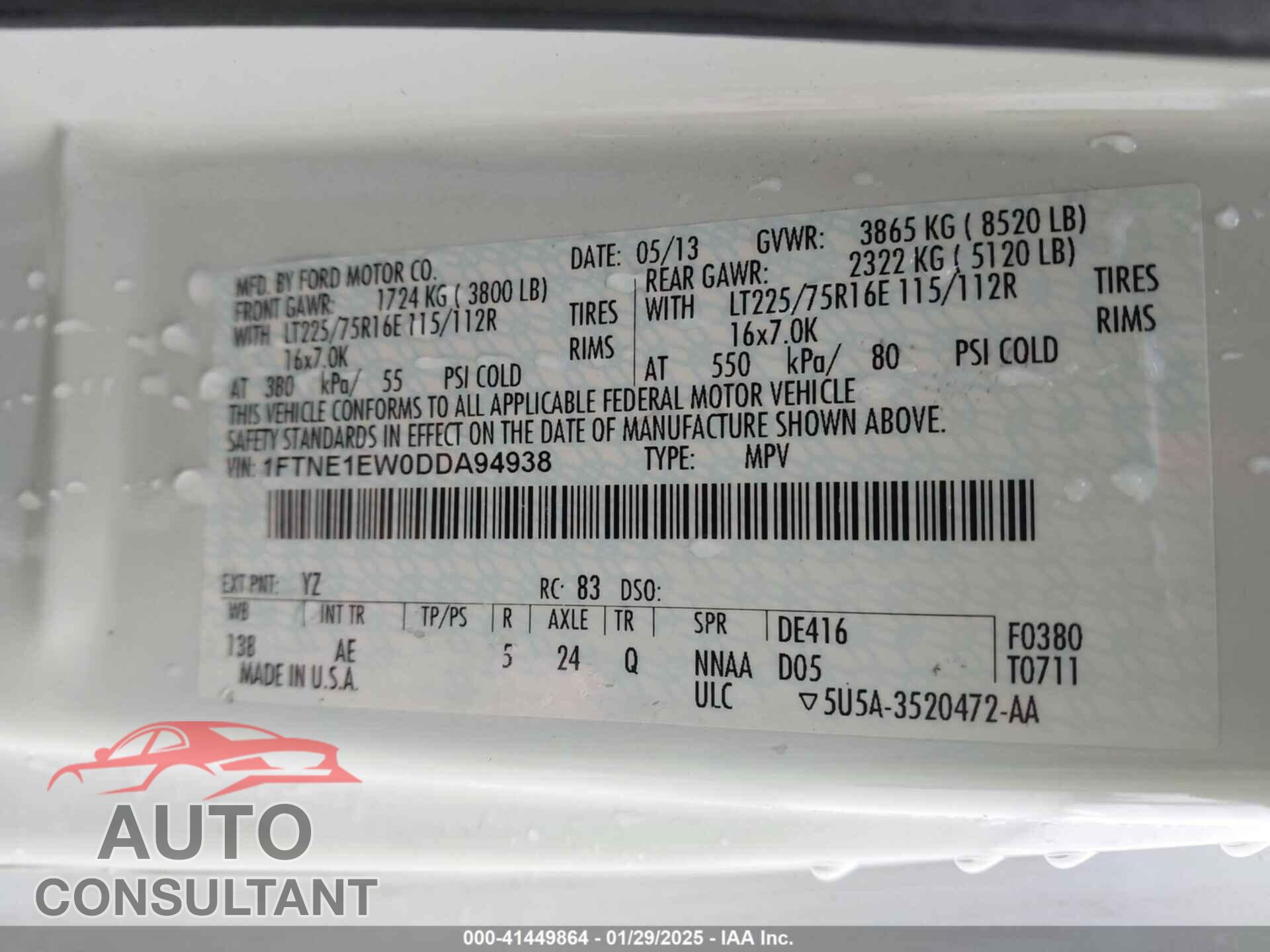 FORD E-150 2013 - 1FTNE1EW0DDA94938