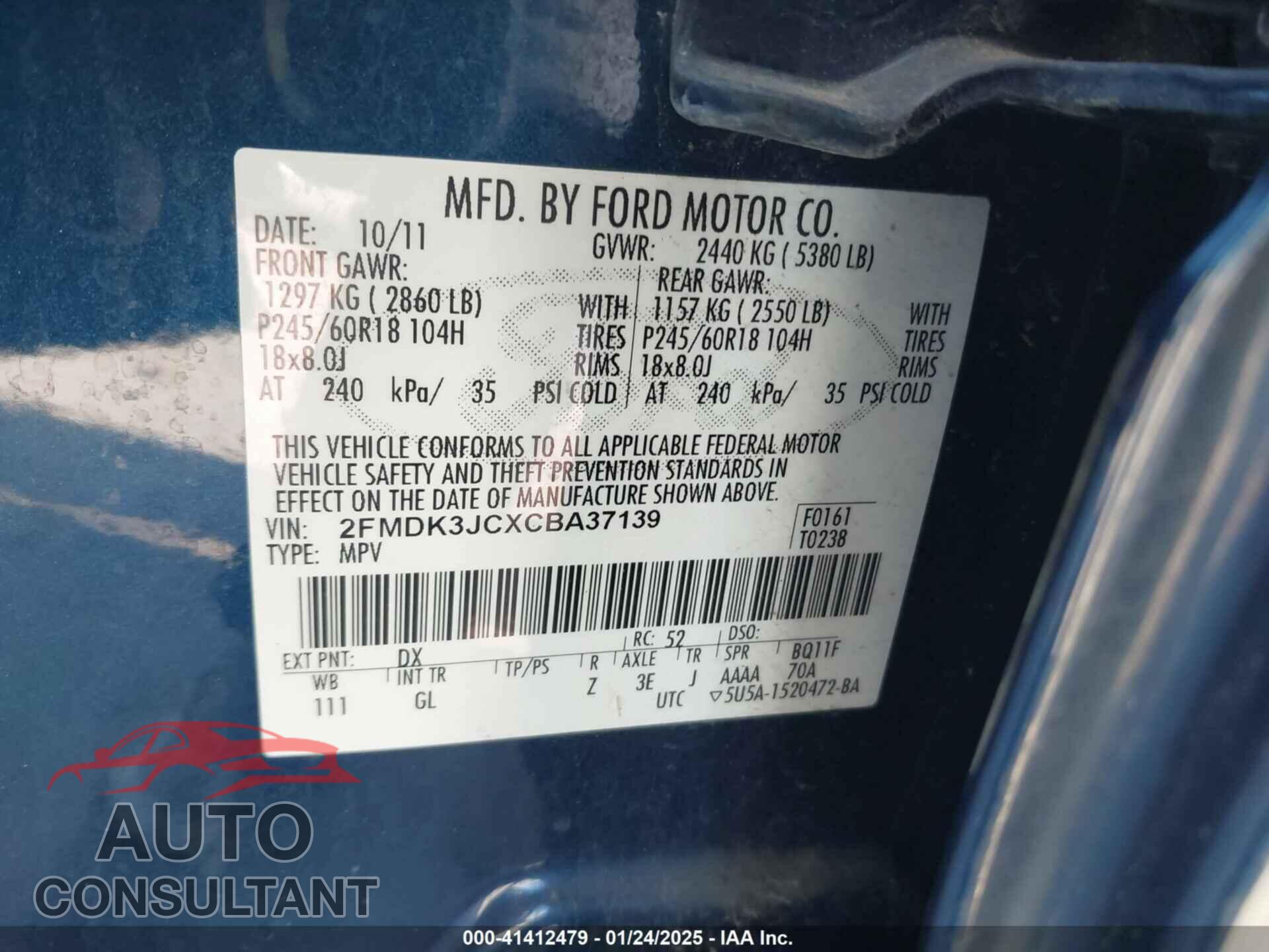 FORD EDGE 2012 - 2FMDK3JCXCBA37139