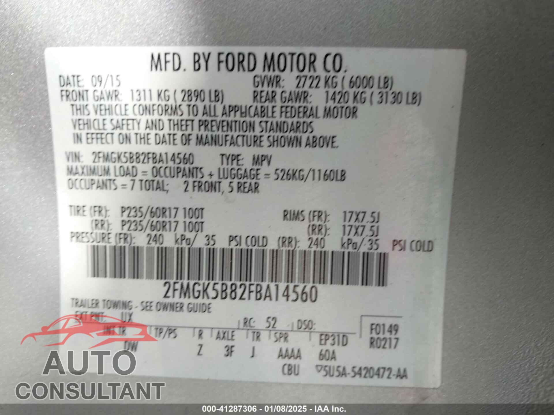 FORD FLEX 2015 - 2FMGK5B82FBA14560