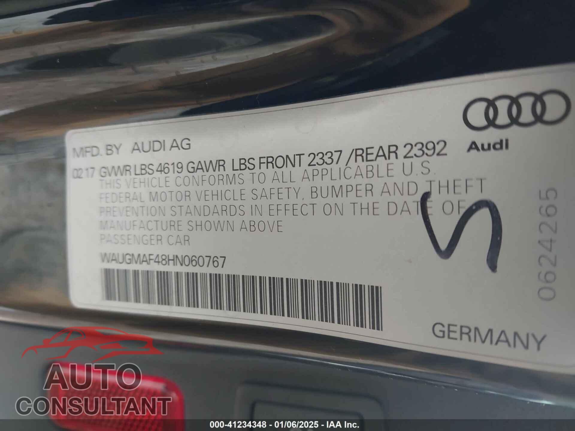 AUDI A4 2017 - WAUGMAF48HN060767