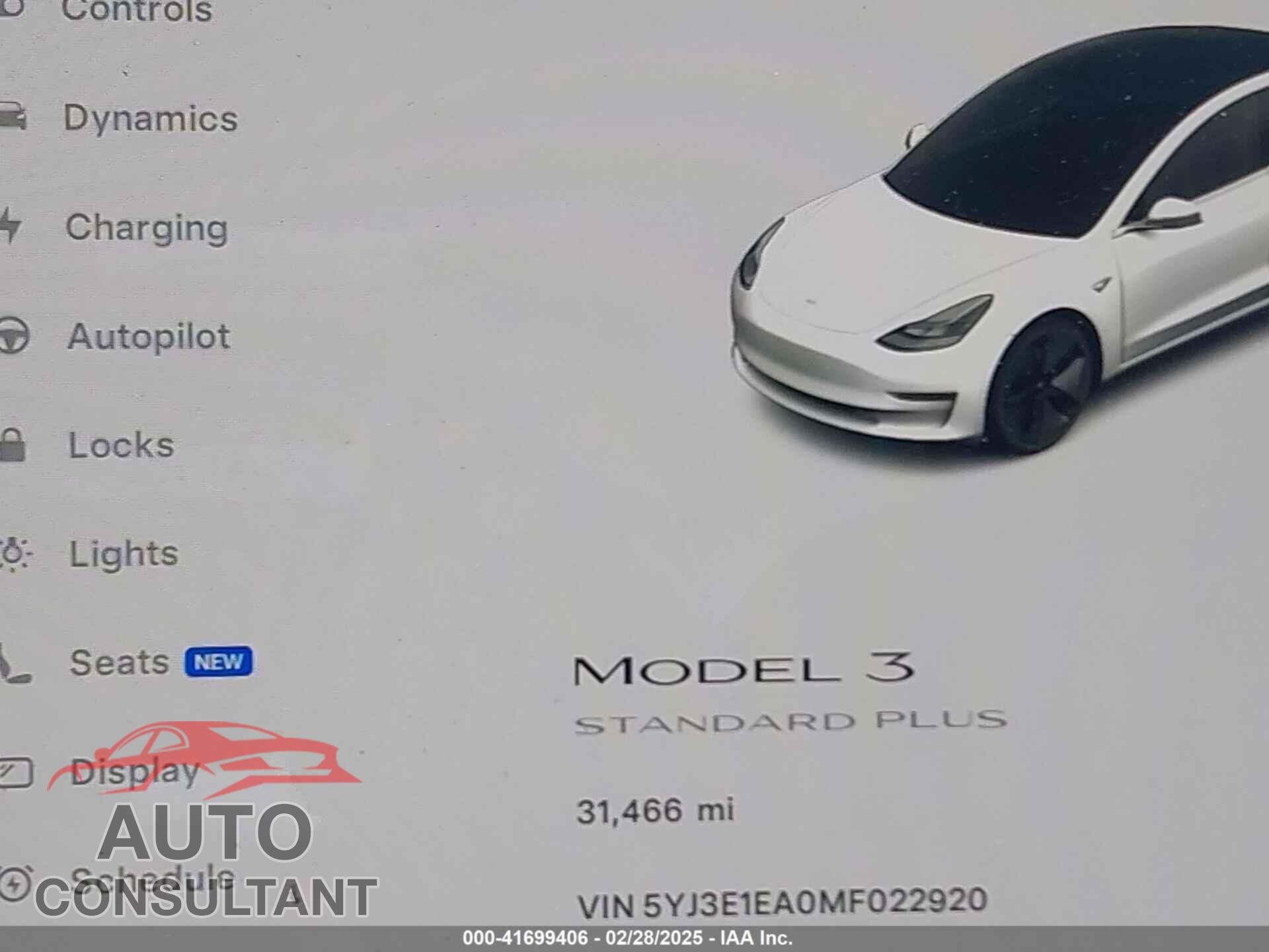 TESLA MODEL 3 2021 - 5YJ3E1EA0MF022920