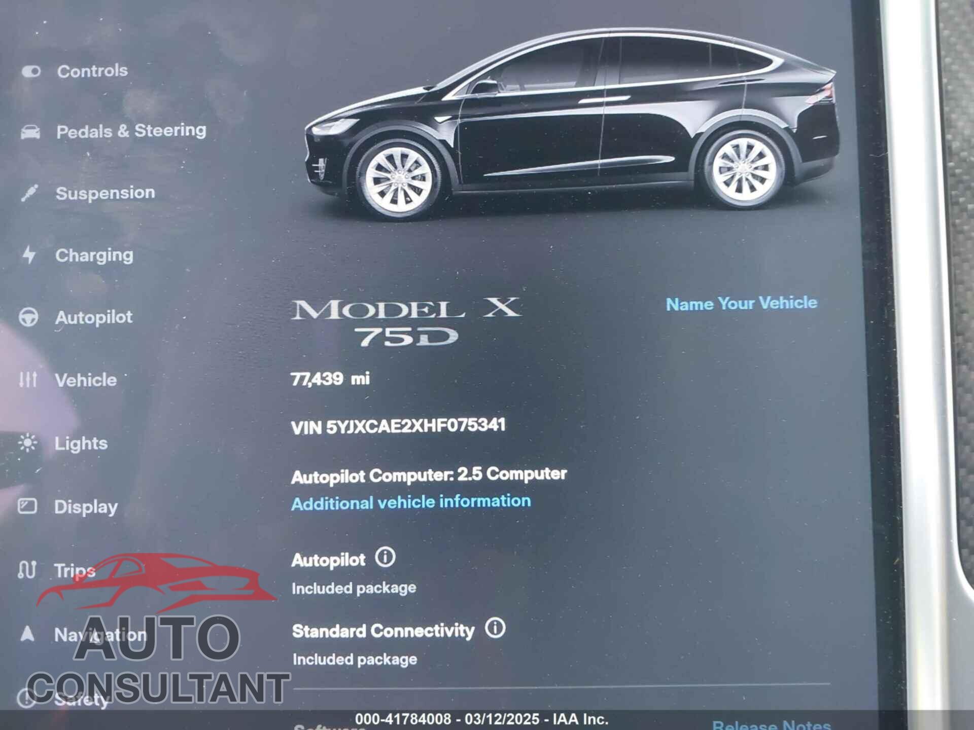 TESLA MODEL X 2017 - 5YJXCAE2XHF075341