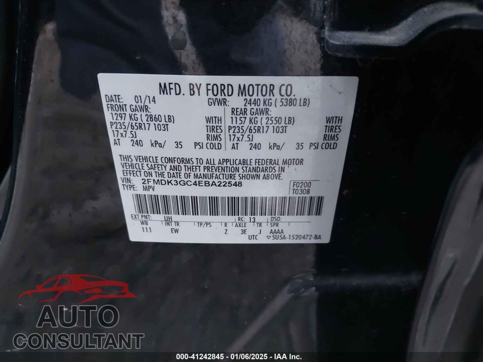 FORD EDGE 2014 - 2FMDK3GC4EBA22548