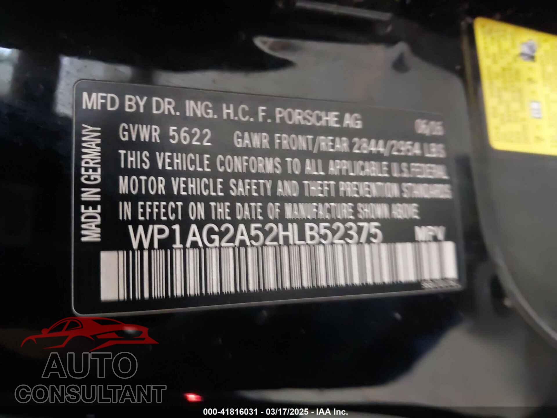 PORSCHE MACAN 2017 - WP1AG2A52HLB52375