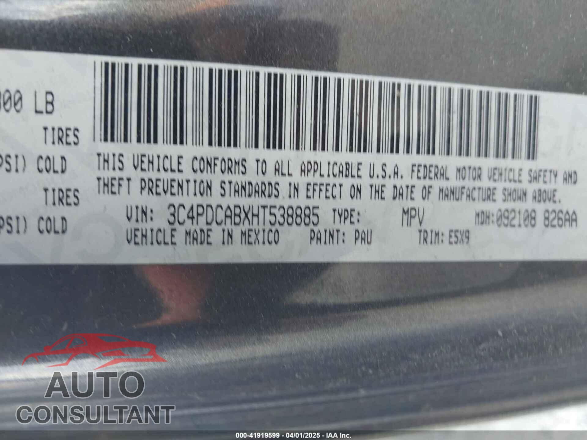 DODGE JOURNEY 2017 - 3C4PDCABXHT538885