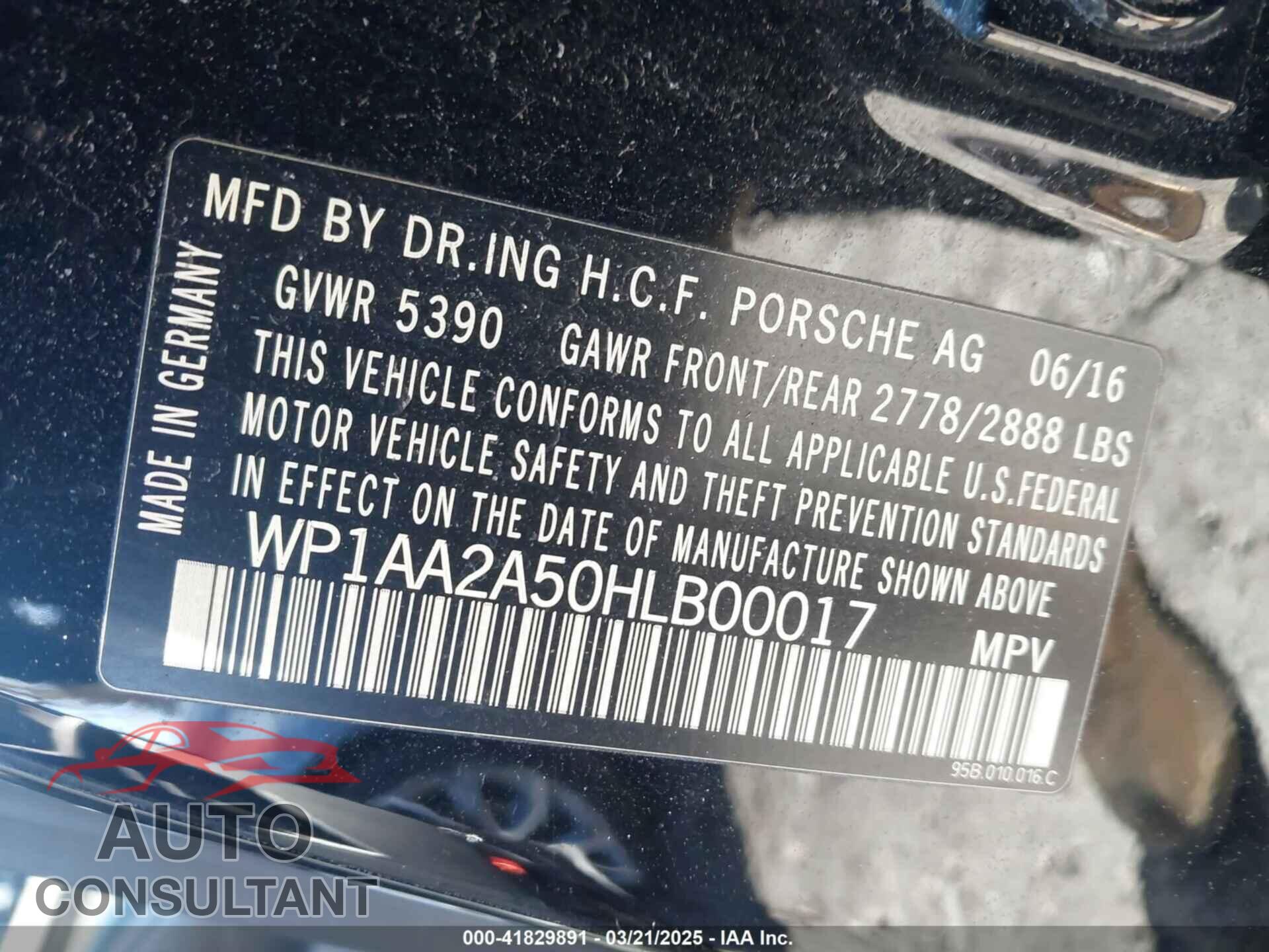 PORSCHE MACAN 2017 - WP1AA2A50HLB00017
