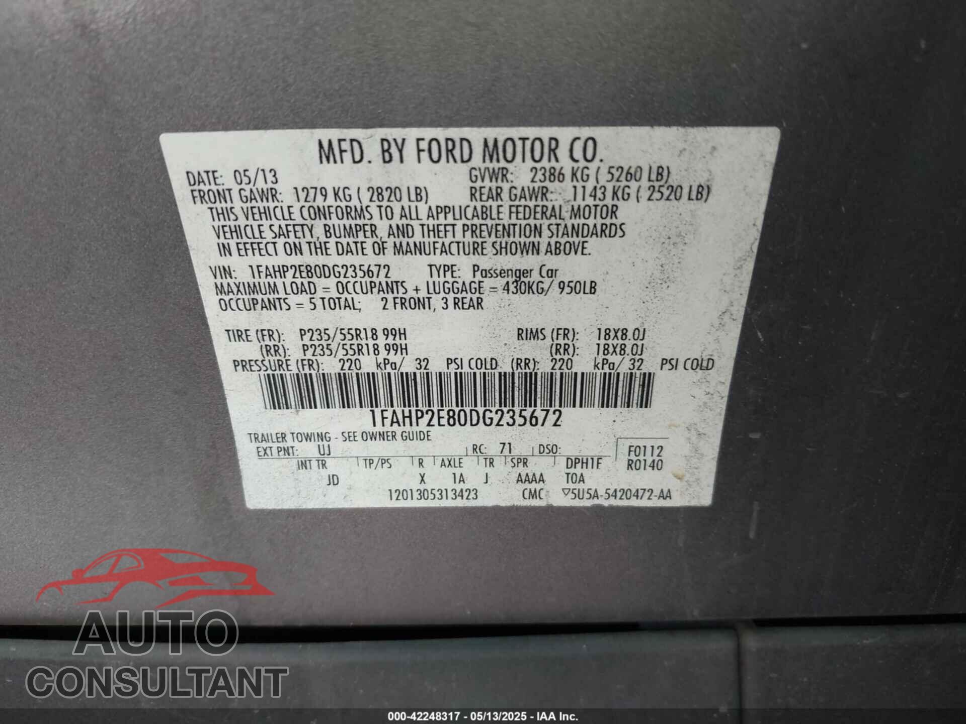 FORD TAURUS 2013 - 1FAHP2E80DG235672