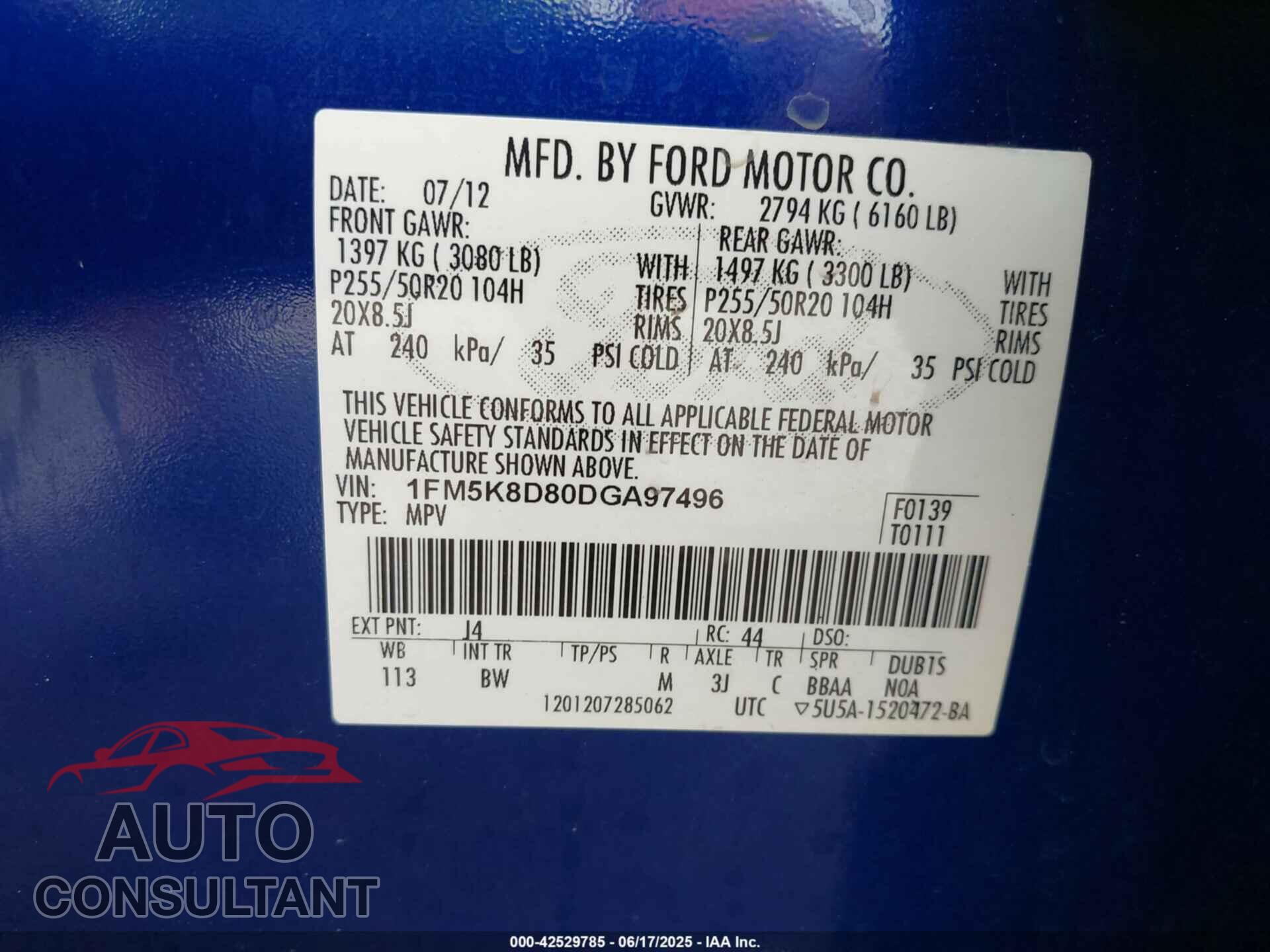 FORD EXPLORER 2013 - 1FM5K8D80DGA97496