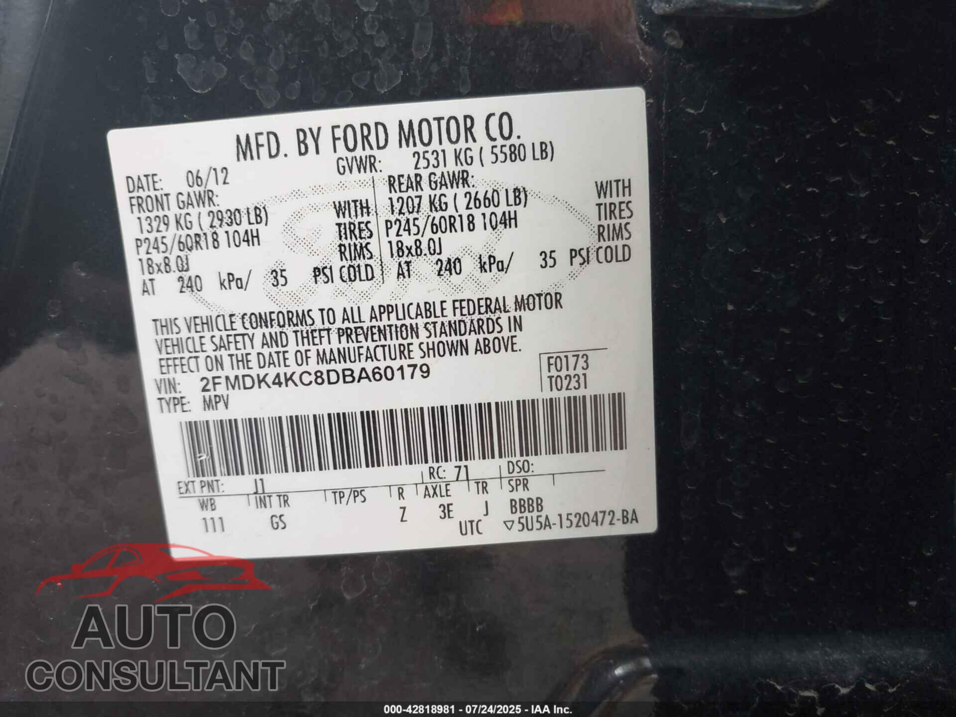 FORD EDGE 2013 - 2FMDK4KC8DBA60179