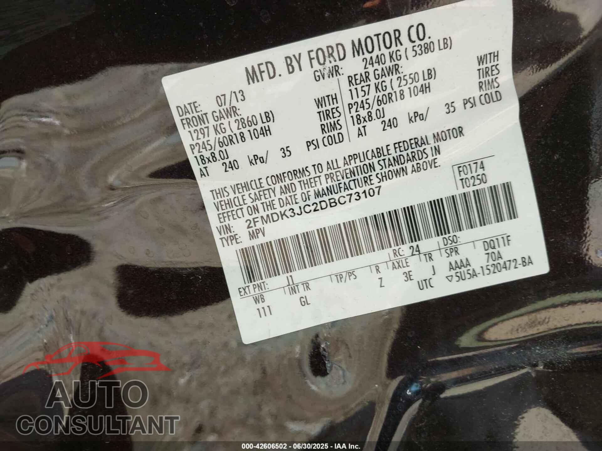 FORD EDGE 2013 - 2FMDK3JC2DBC73107