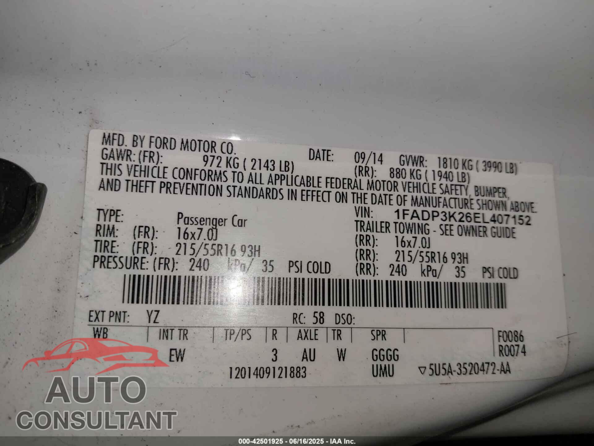 FORD FOCUS 2014 - 1FADP3K26EL407152