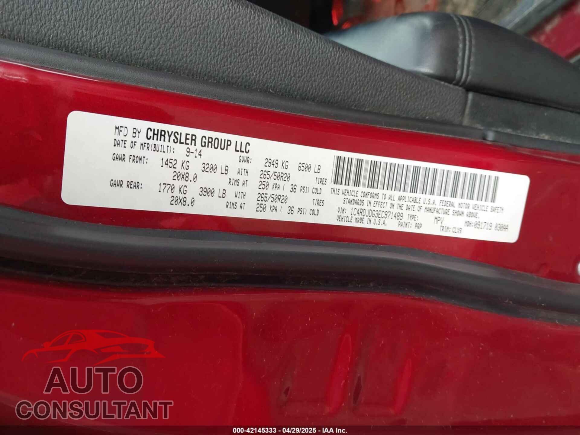 DODGE DURANGO 2014 - 1C4RDJDG3EC971489