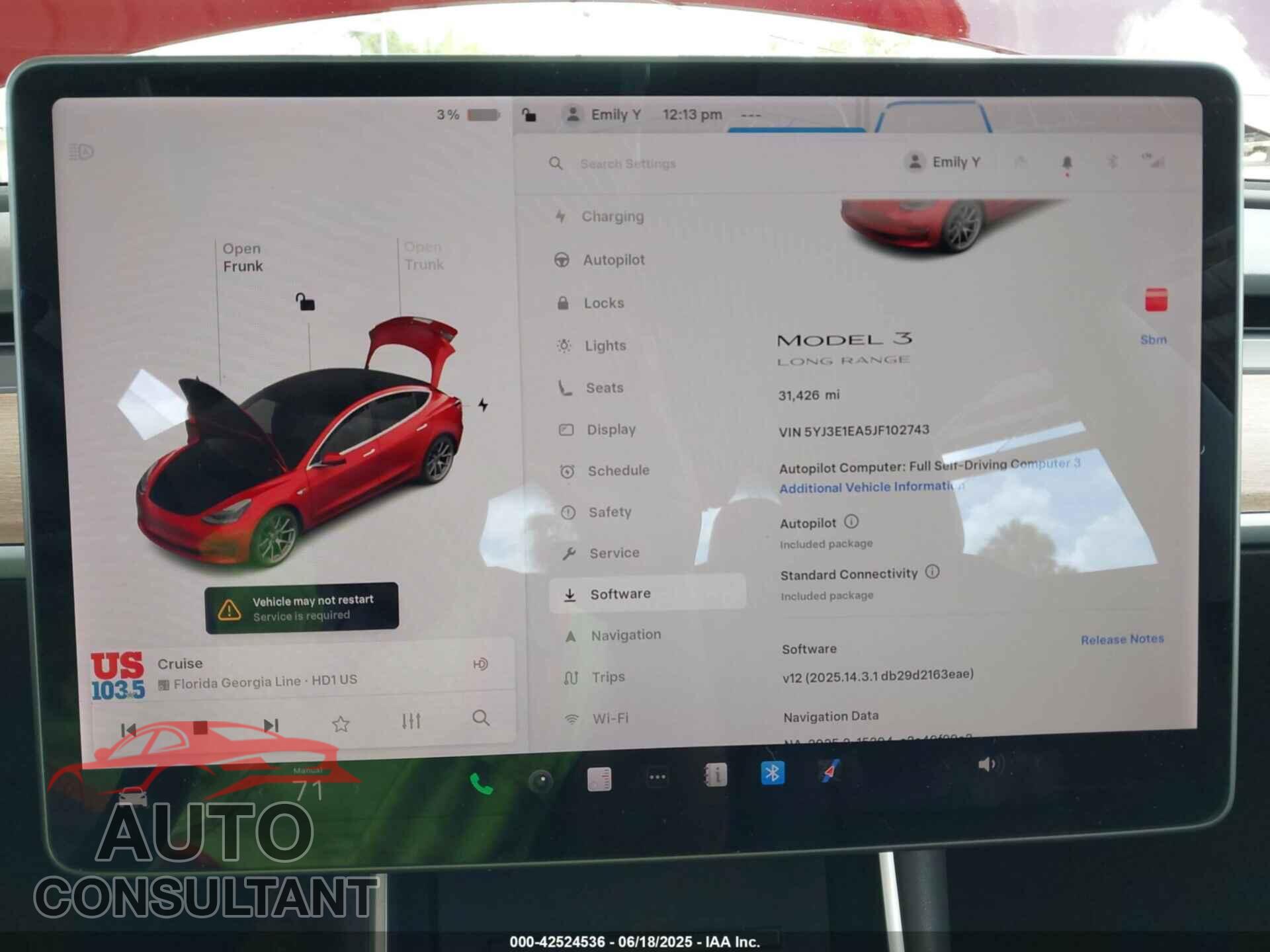 TESLA MODEL 3 2018 - 5YJ3E1EA5JF102743